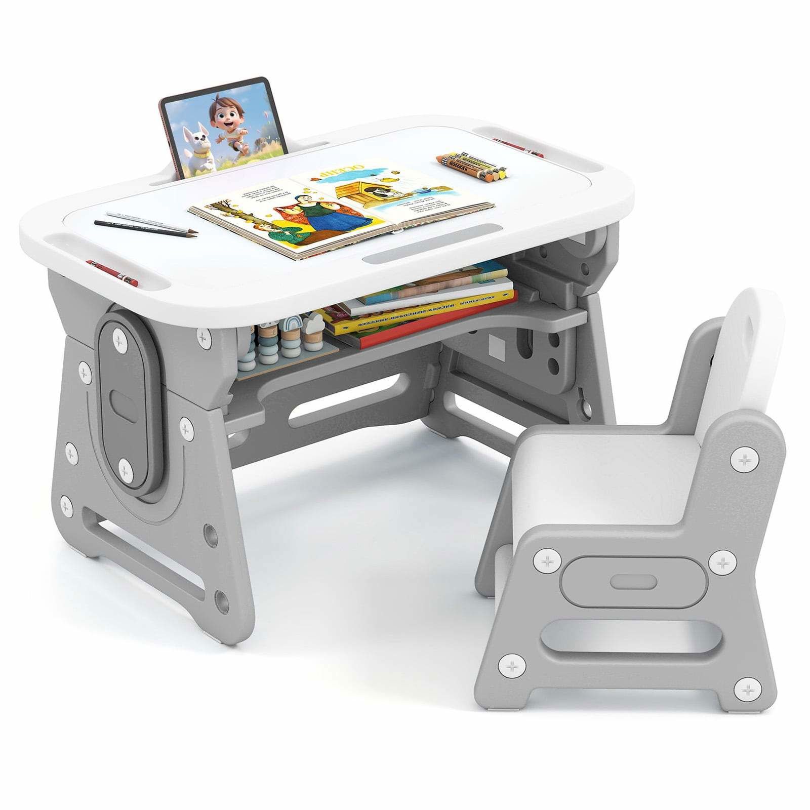 Justerbart barnbordsset – Tiltbar whiteboardtavla, förvaring, ergonomisk stol | Hem & Hobby | Pryloteket