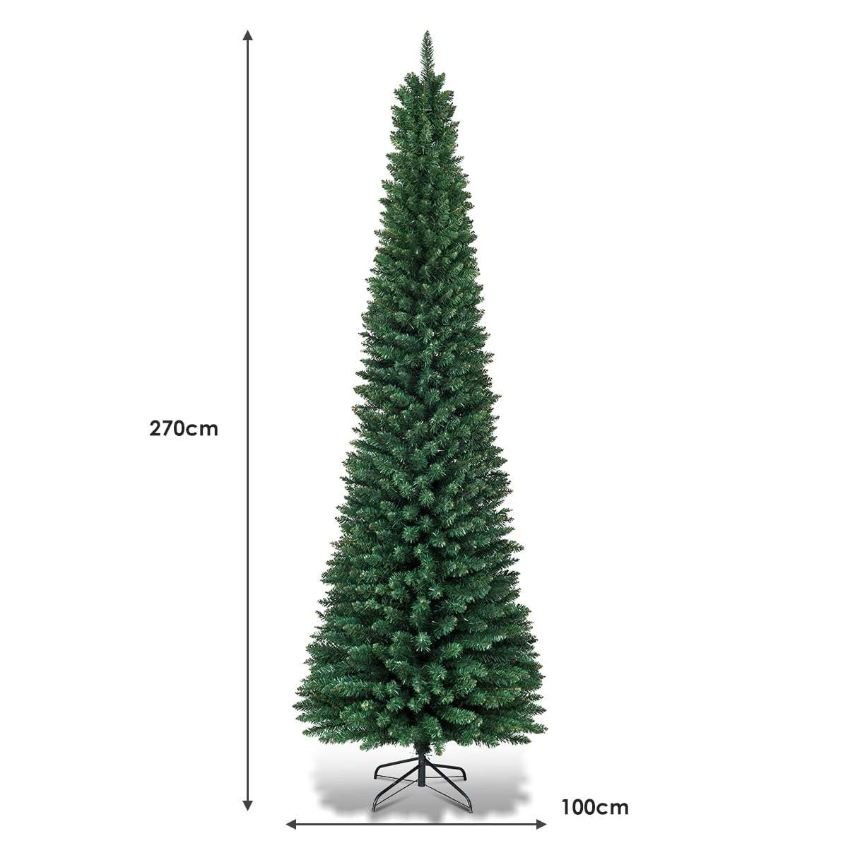 Højt, slankt juletræ – 270 cm, realistisk PVC, metalfod