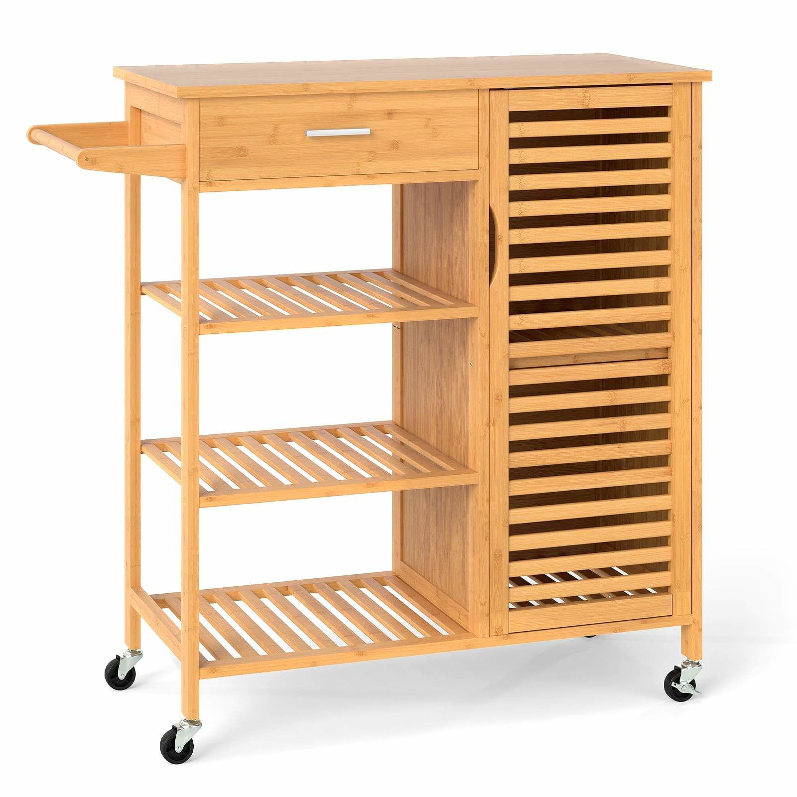 Bambus køkkenvogn med skuffe og hylder – naturlig finish