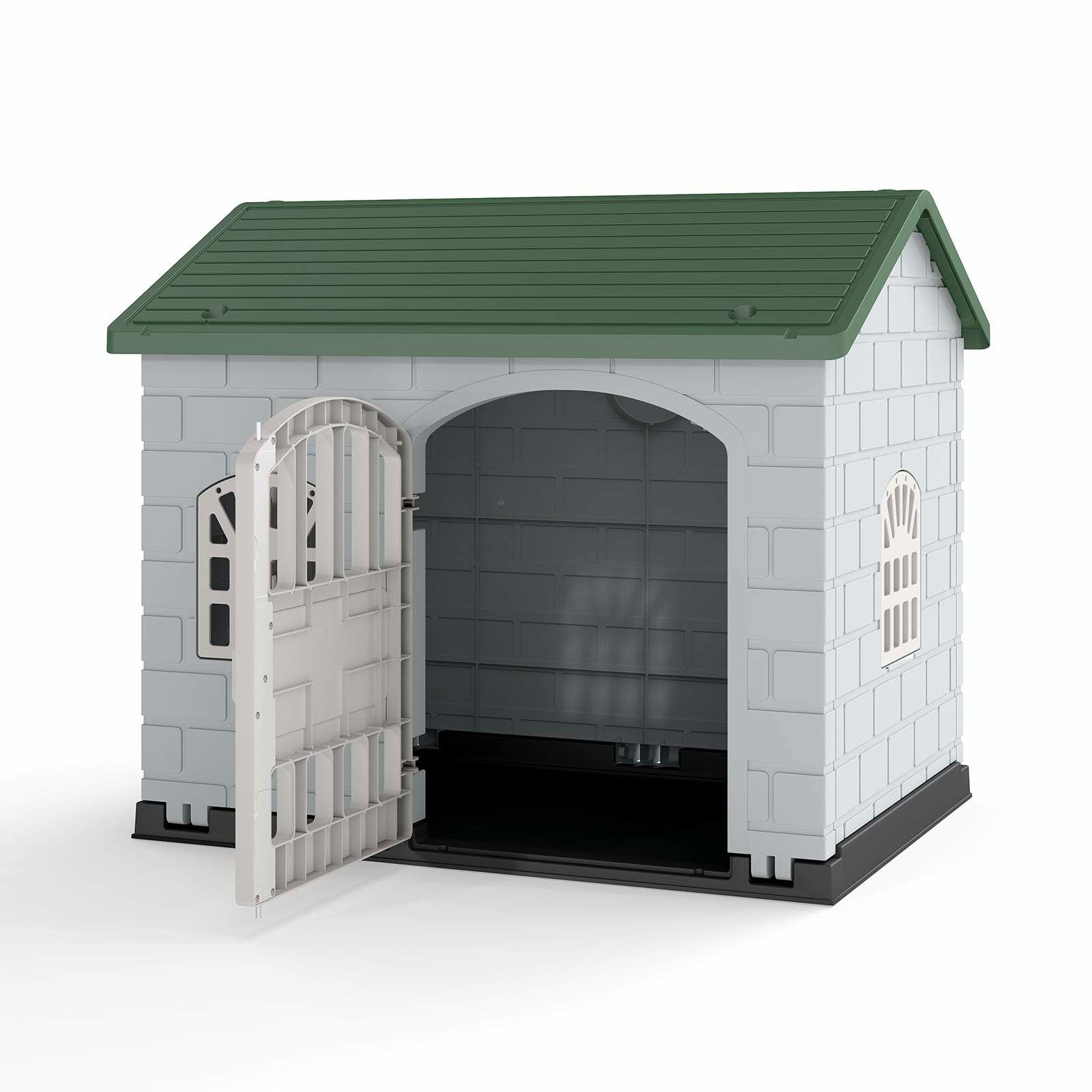Vejrbestandigt hundehus i plastik – aflåselig dør og vinduer