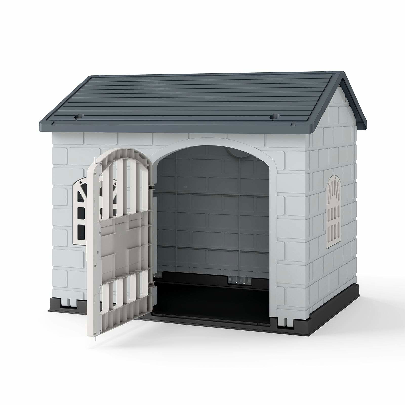 Vejrbestandigt hundehus i plastik med aflåselig dør og vinduer