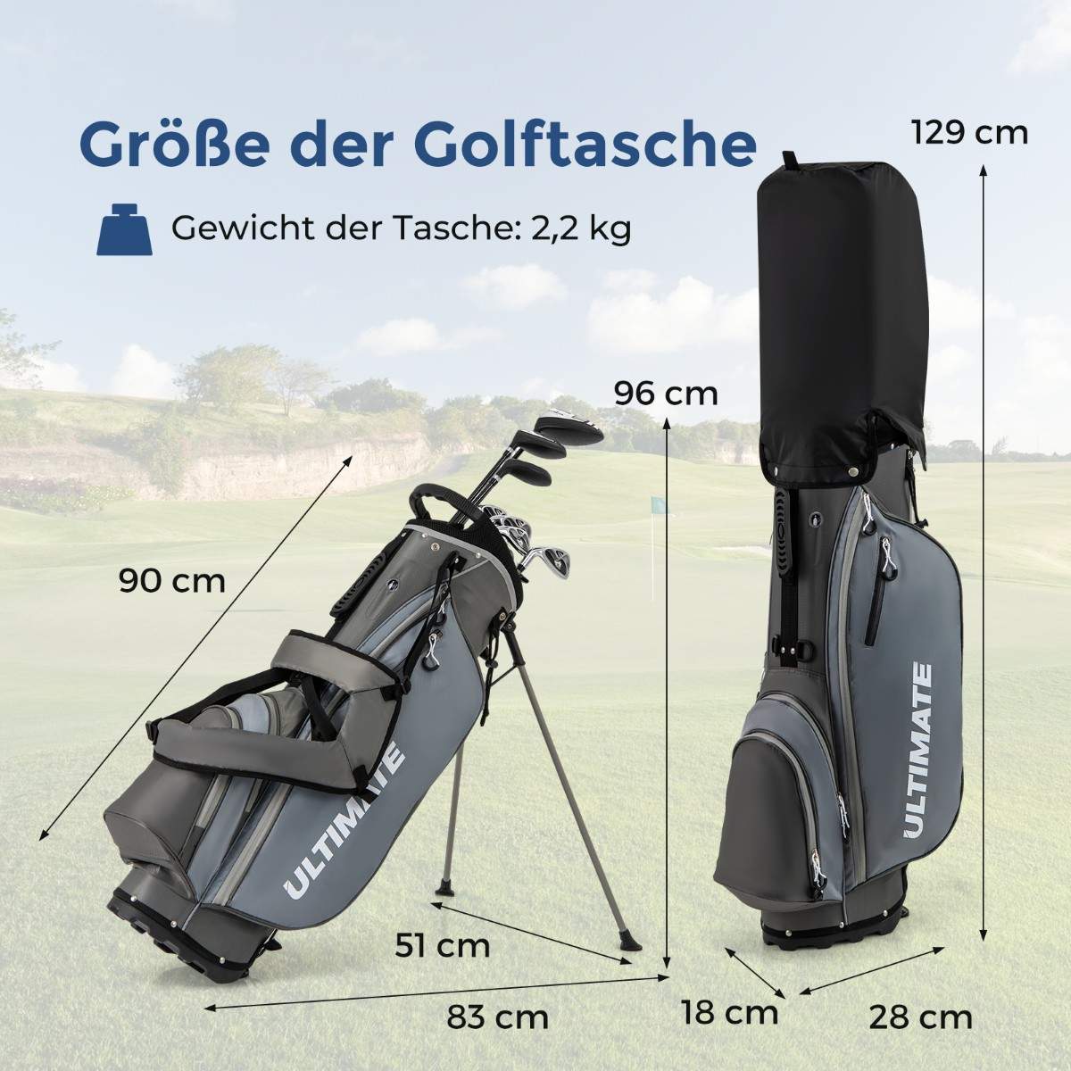 Komplet golfkøllesæt til venstrehåndede mænd med standbag