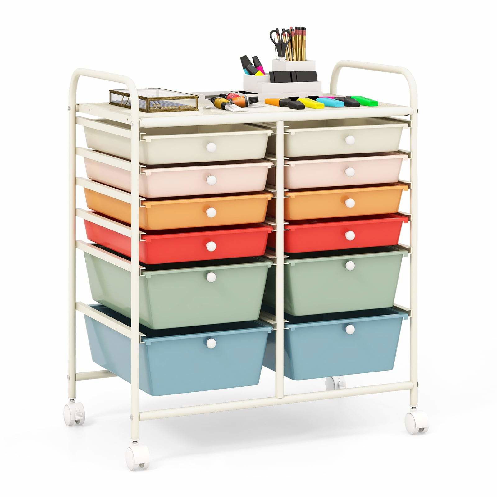 Rullende vogn med 12 skuffer – Farverig, mobil opbevaringsløsning