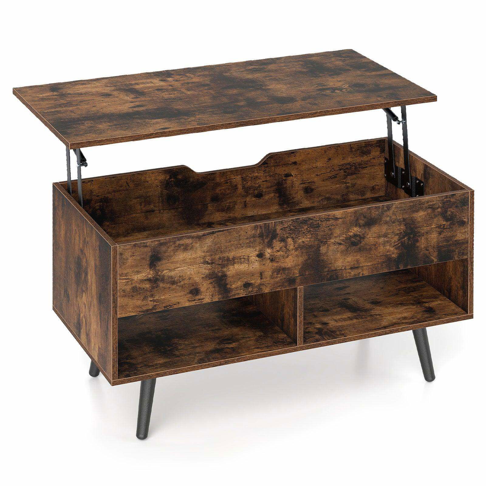 Sofabord med løftefunktion og opbevaring, rustik brun