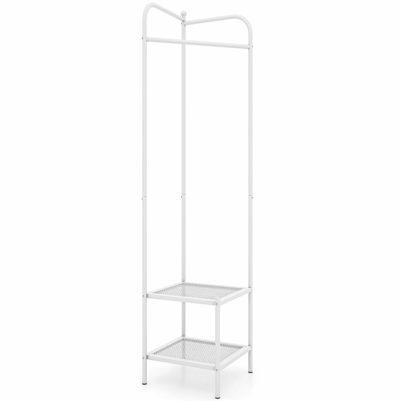 Hjørnegarderobe med kroge og nethylder – hvid metal