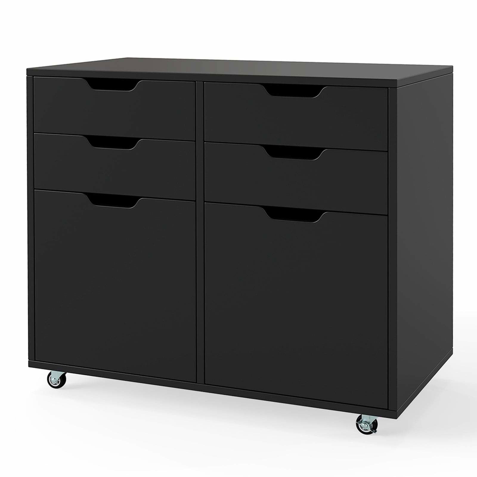 Mobilt opbevaringsskab – 4 skuffer, 2 døre, sort