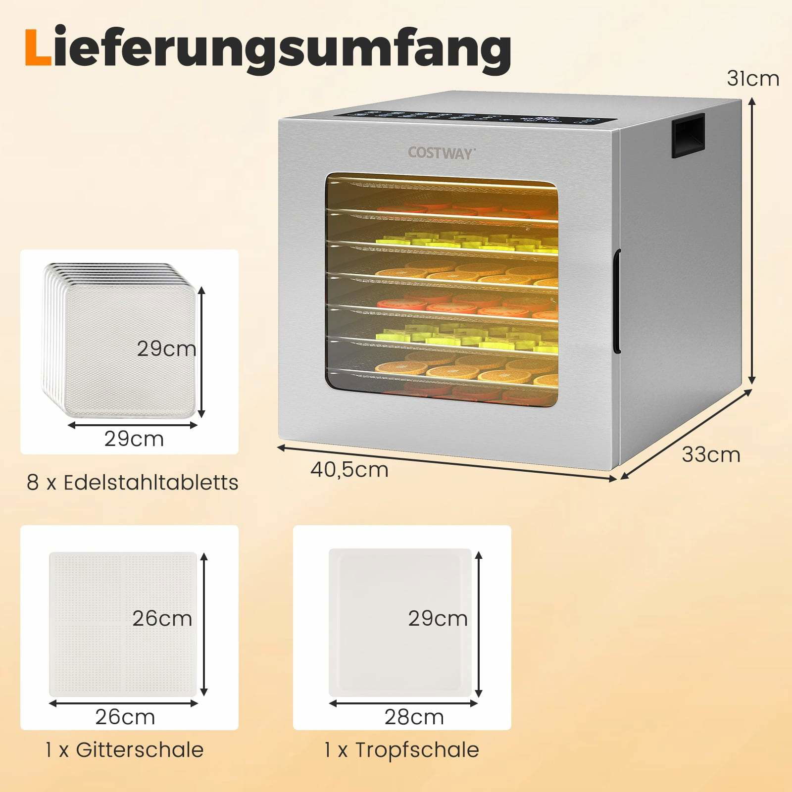 850W maddehydrator – 8 bakker, timer, temperaturkontrol