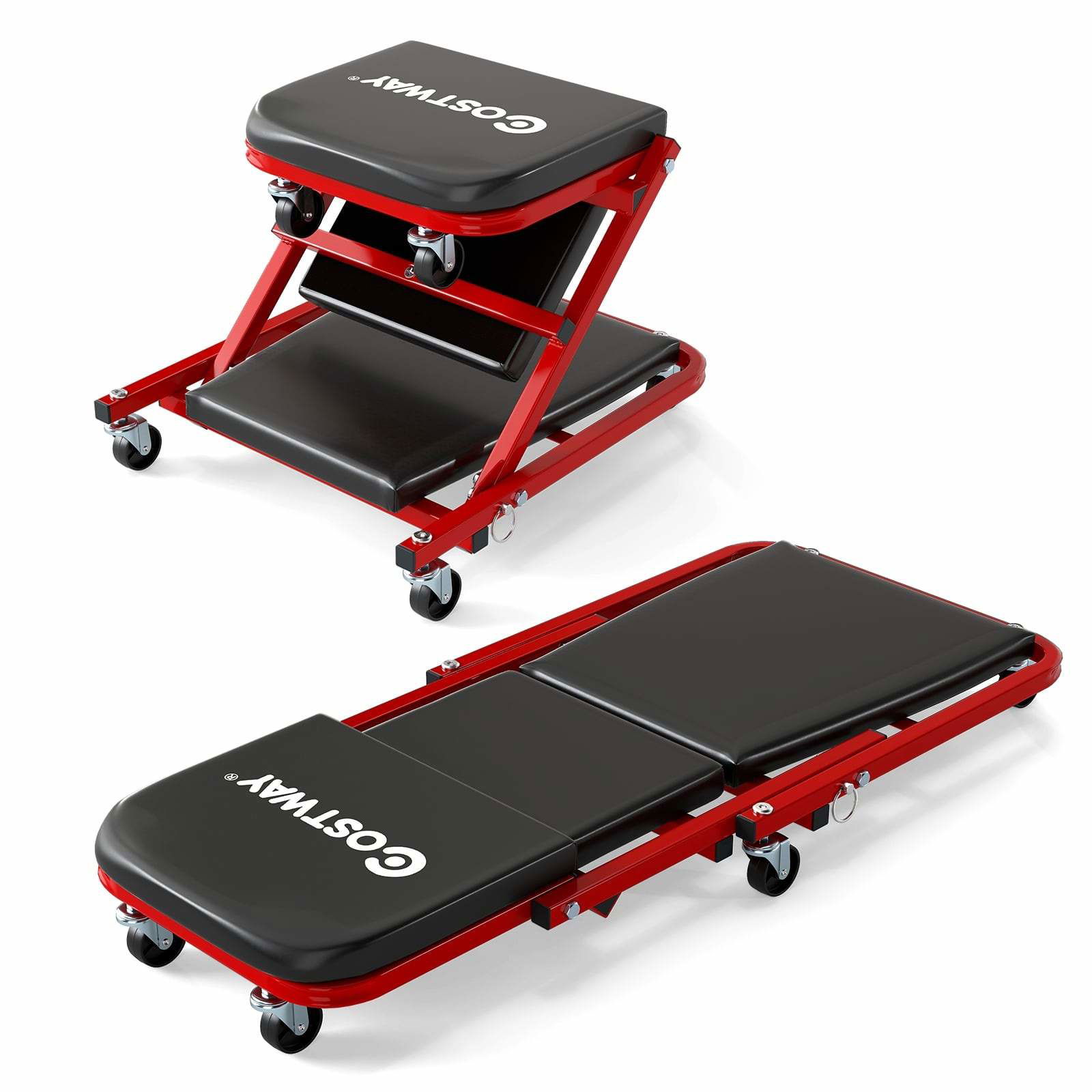 2-i-1 Cabriolet Garage Creeper med Polstret Sæde, 150 kg Kapacitet