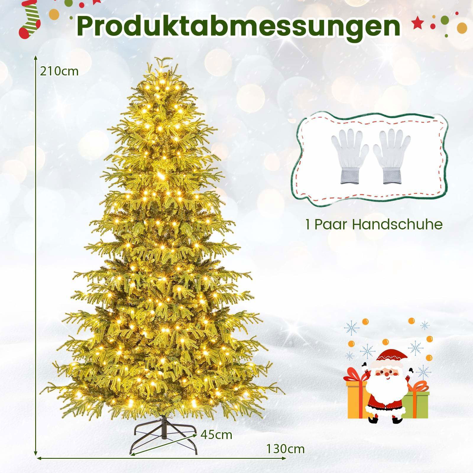 210 cm kunstigt juletræ med 370 LED-lys
