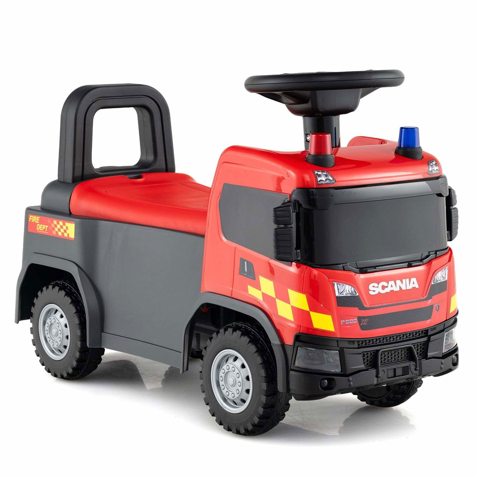 2-i-1 politibil til småbørn med lys og opbevaring