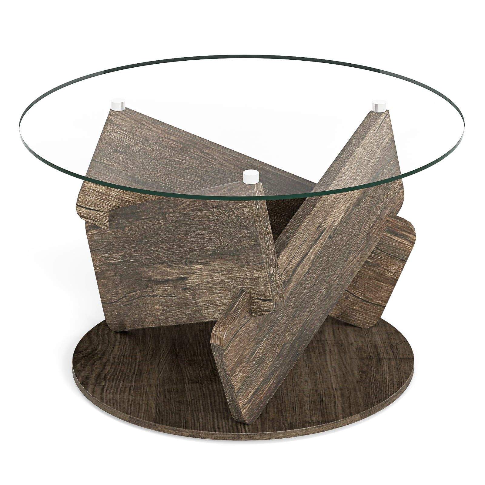 Runt soffbord i glas – 81 cm, härdat glas och trä | Hem & Hobby | Pryloteket