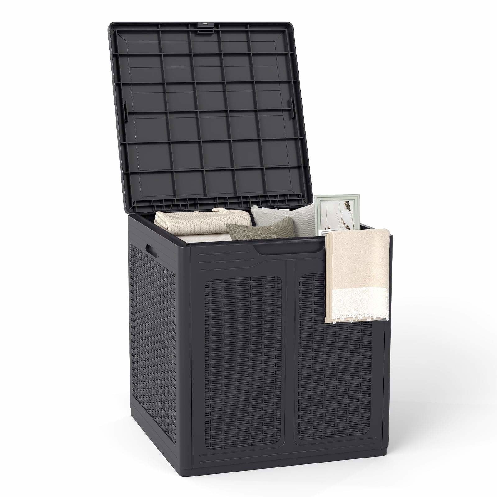 Udendørs opbevaringskasse, 145L vejrbestandigt rottingdesign