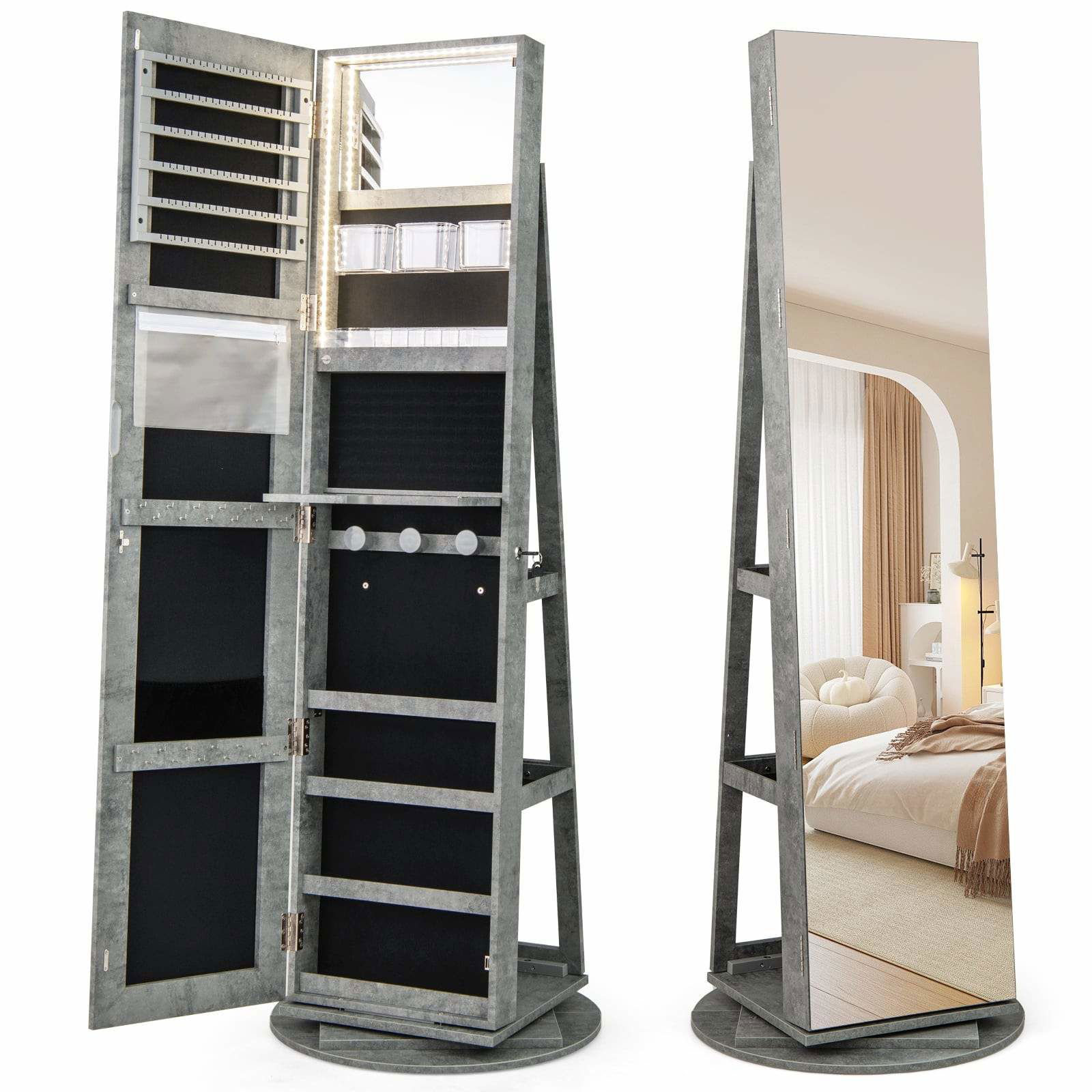 360 roterande smyckesskåp med LED-lampor – Grönt | Hem & Hobby | Pryloteket