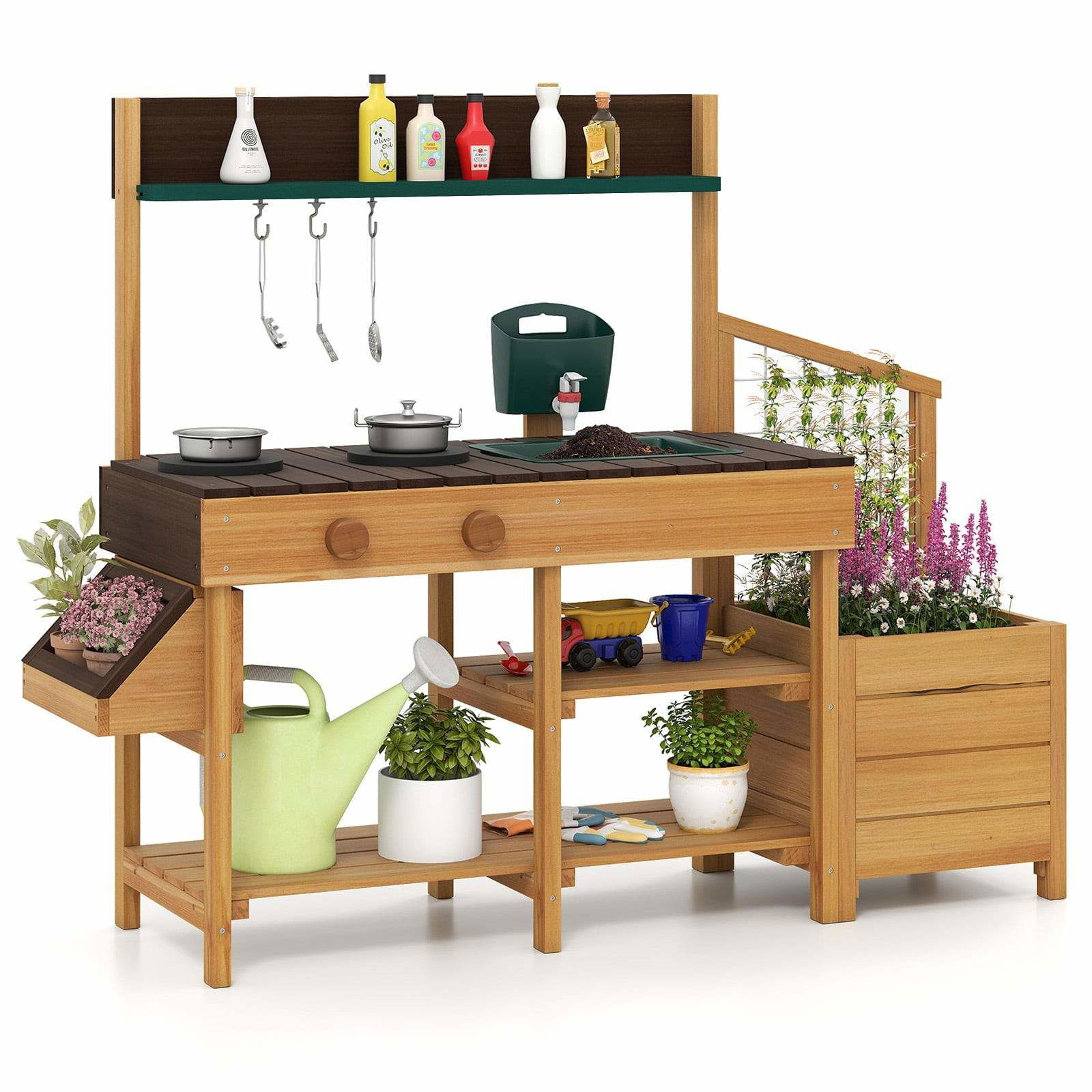 Udendørs mudderkøkken til børn med vask og plantekasse