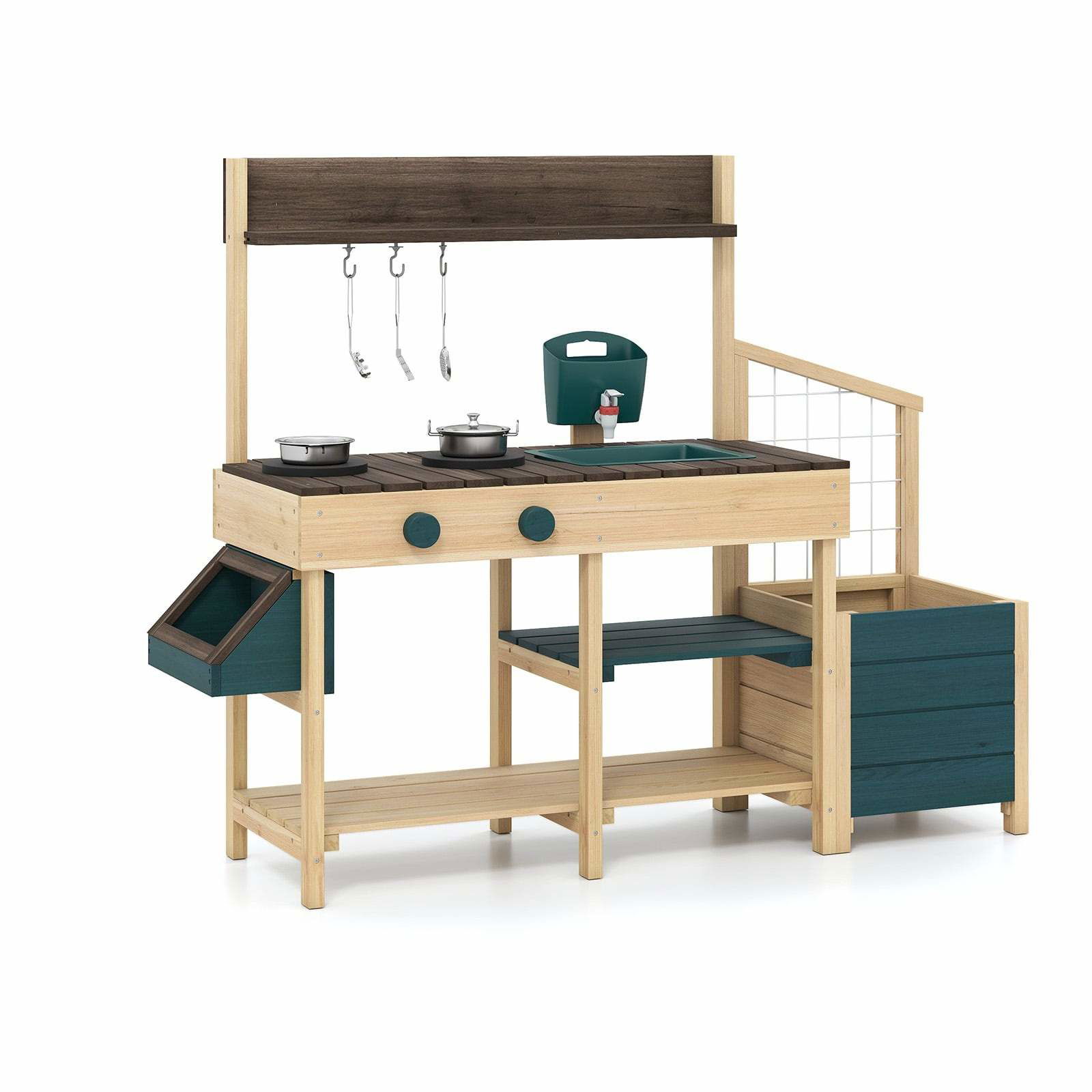 Børne udendørs mudderkøkken med vask og plantekasse