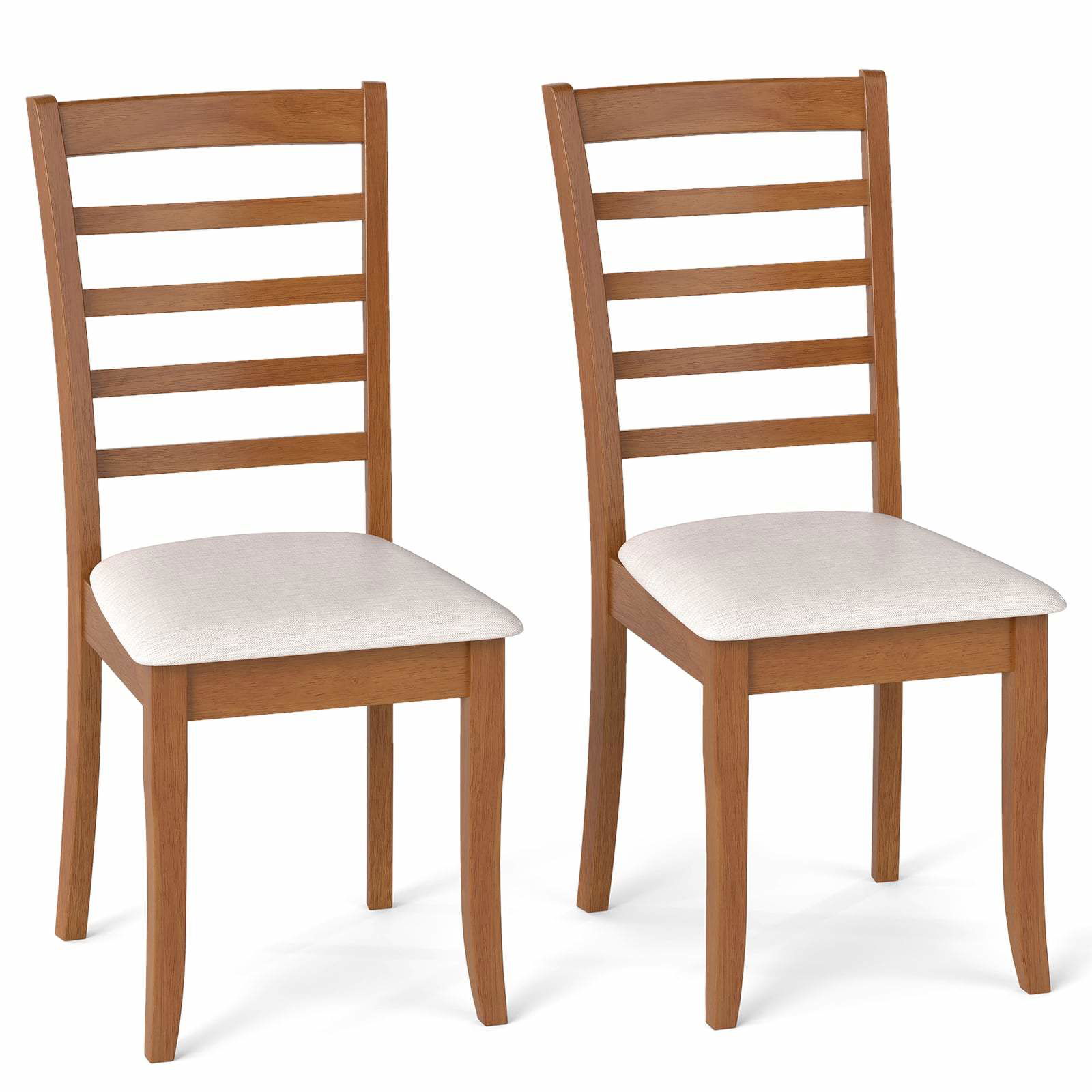 Træ spisestole sæt med 2 – Ergonomisk, polstret, beige