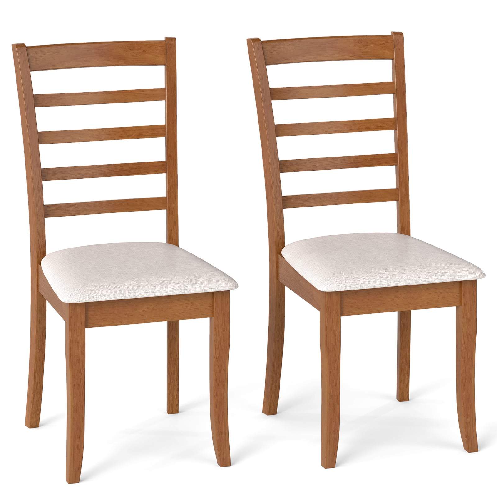 Træ spisestole sæt med 2 – Ergonomisk, polstret, beige