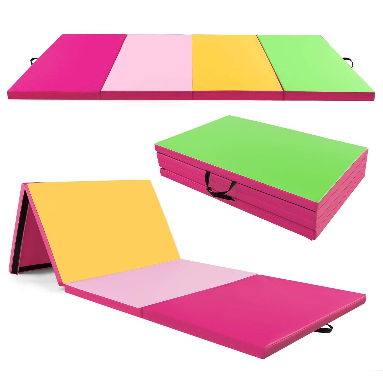 Hopfällbar gymnastikmatta, 300x117 cm, rosa och grön | Hem & Hobby | Pryloteket