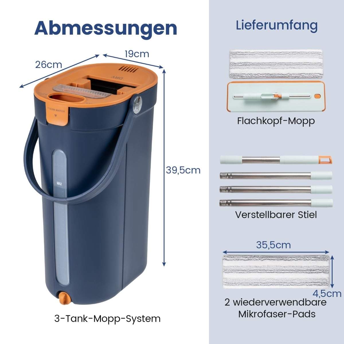 3-kammer moppe- og spandsystem med mikrofiberpuder