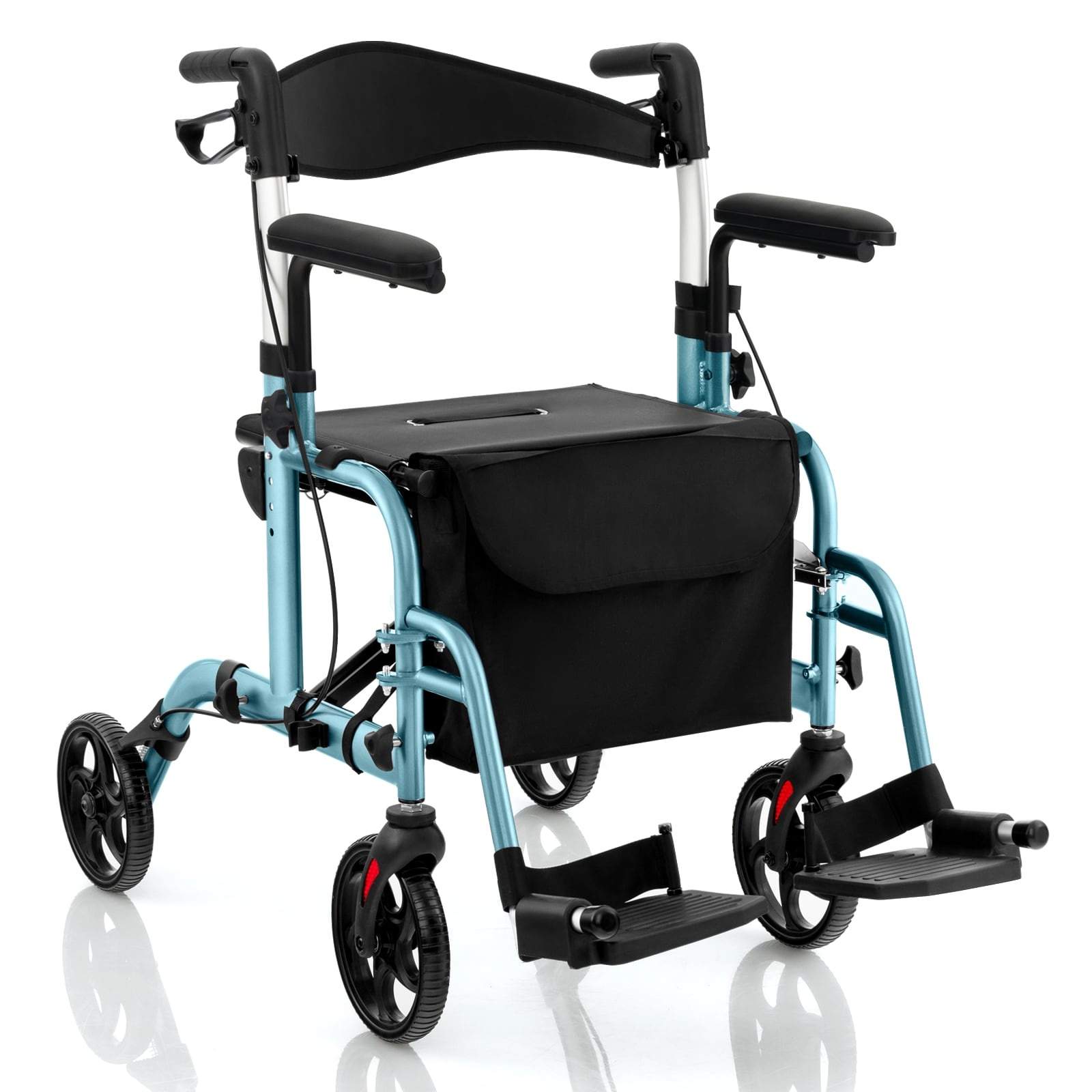 2-i-1 Rollator Gåstol & Kørestol, Sammenklappelig, Blå