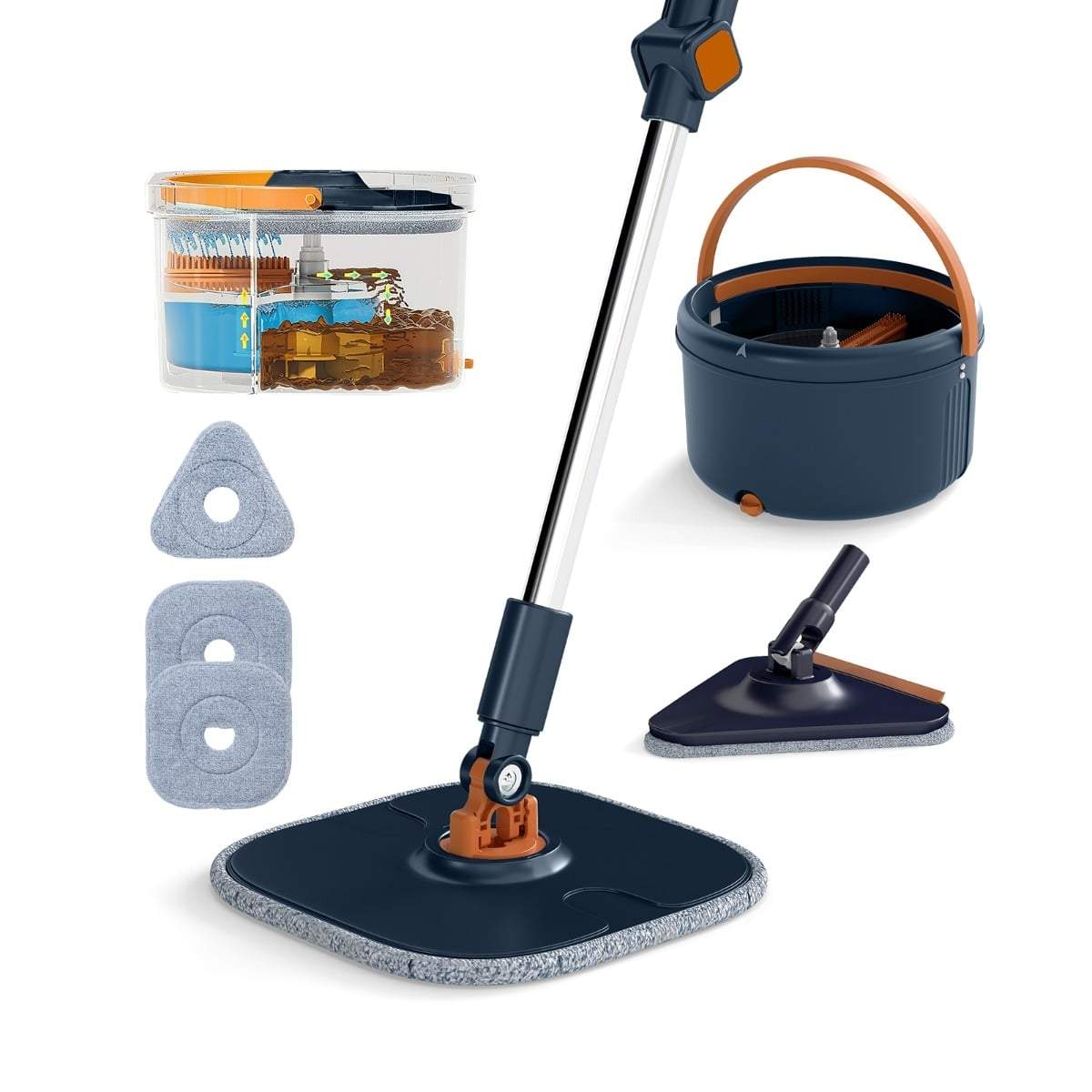 4L moppe- og spandsystem med vridemaskine, 360 graders rotationshoved