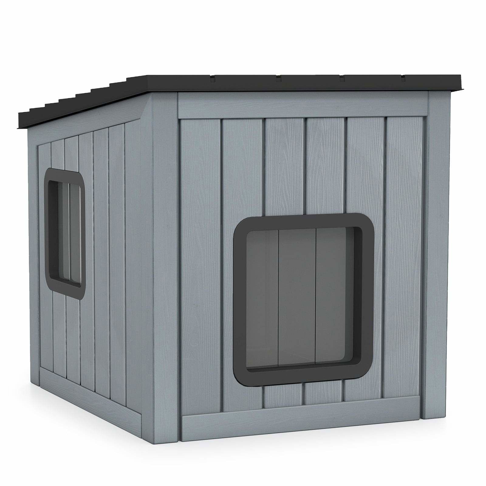 Vejrbestandigt kattehus i plastik – dobbelte PVC-døre, skrånende tag