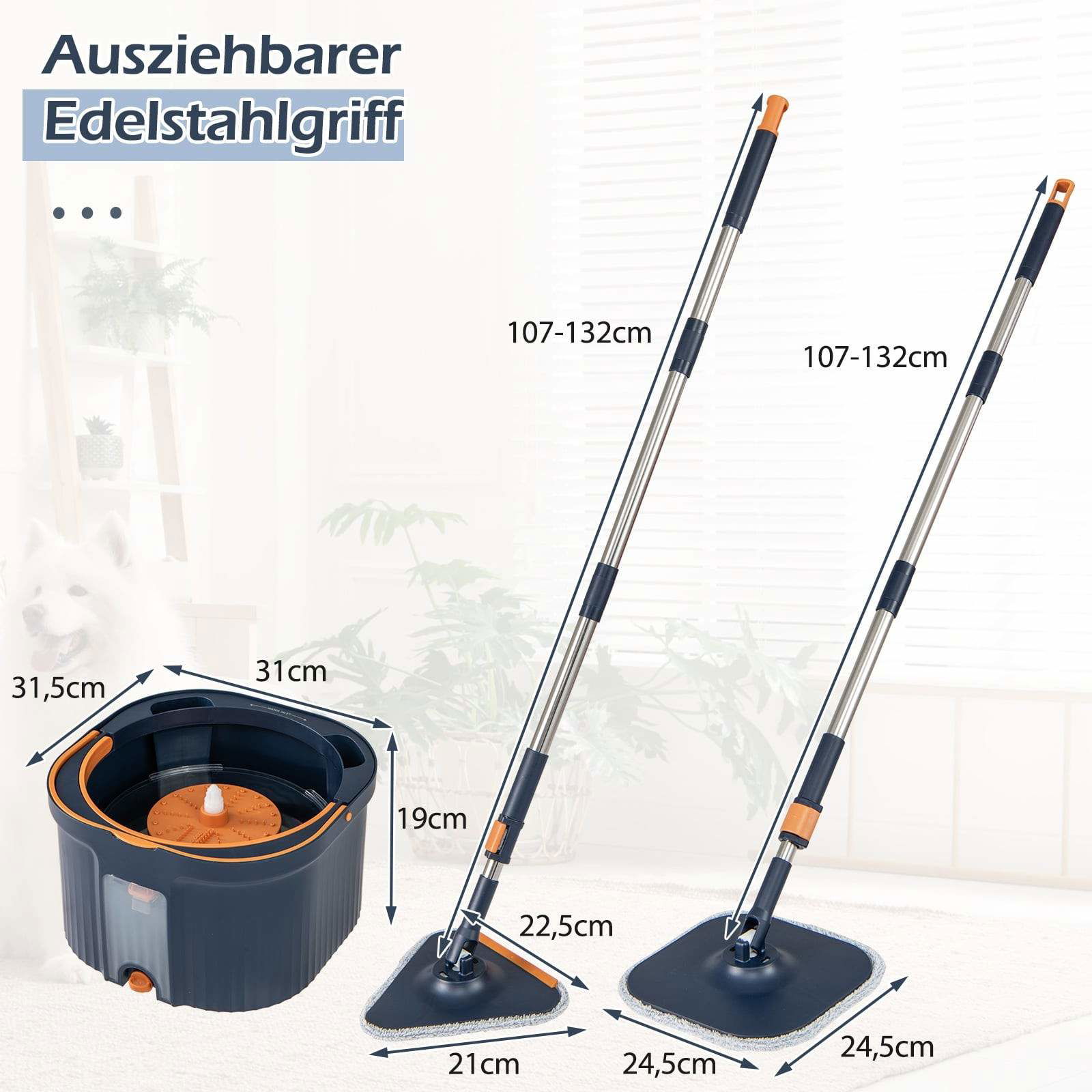 Spinmop- og spandsæt – dobbelte vandkamre, 360 graders hoved