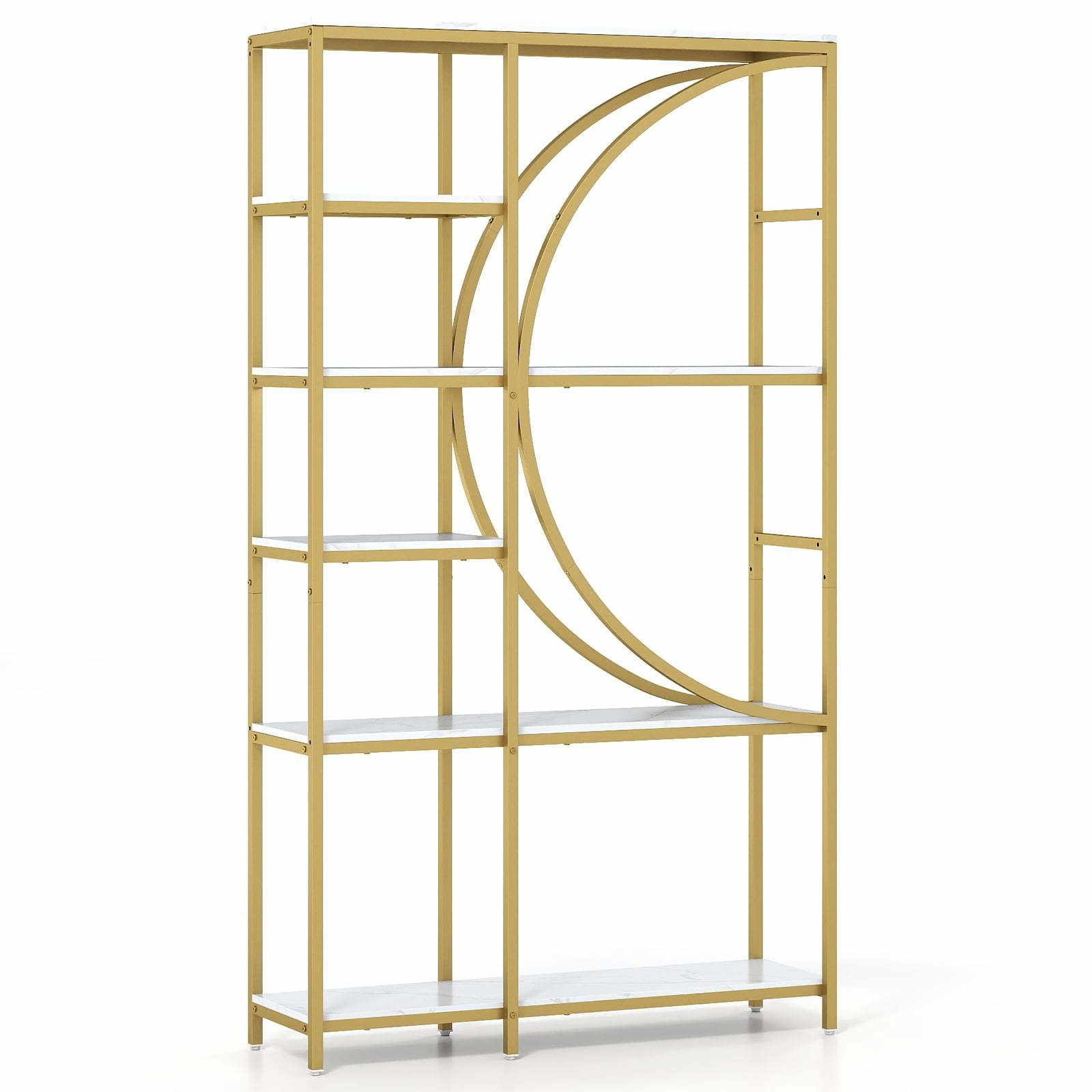 Industriel bogreol med 6 niveauer – halvmånedesign, metalramme