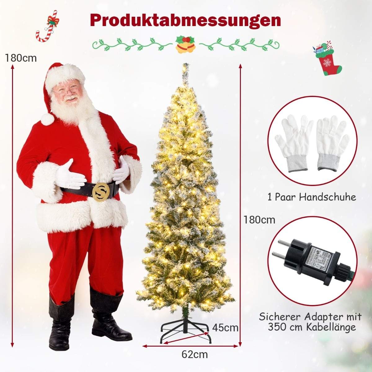 180 cm kunstigt juletræ med LED-lys og sne