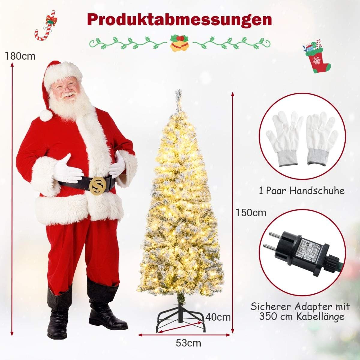 150 cm kunstigt juletræ med LED-lys og sne