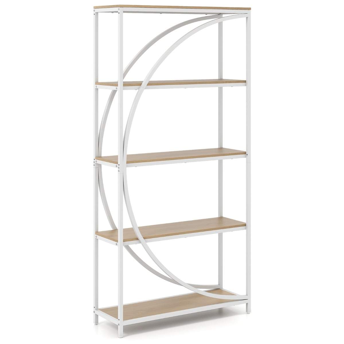 Geometrisk bogreol med 5 niveauer – Træ og metal, hvid og naturlig