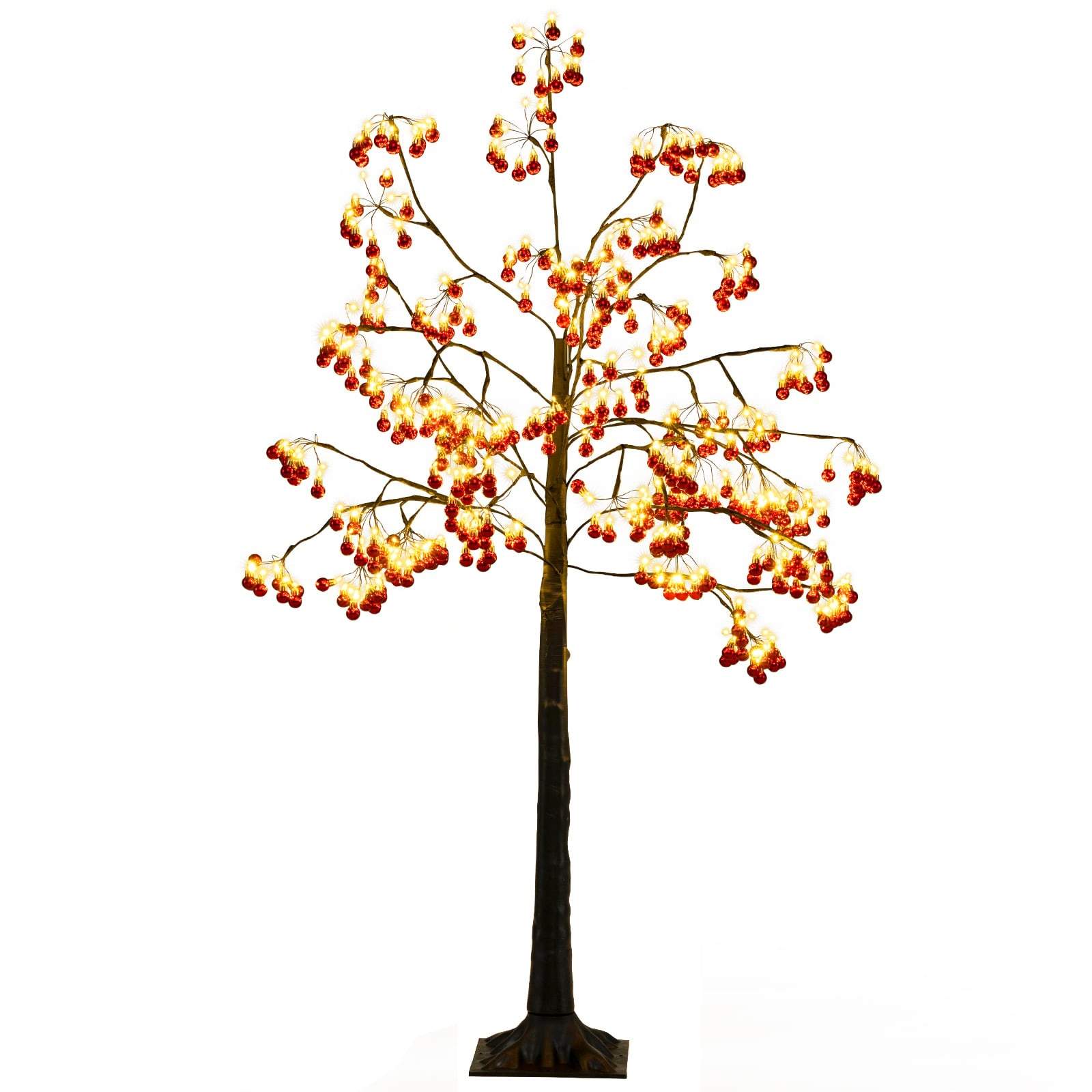 150 cm LED juletræ – røde ornamenter, fleksible grene