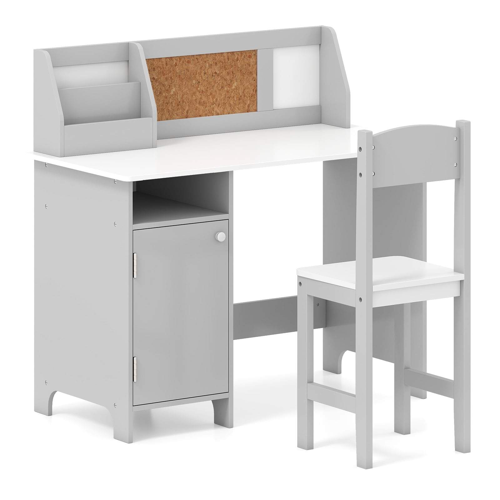 Barnskrivbordsset med stol – grå, förvaring och whiteboardtavla | Hem & Hobby | Pryloteket