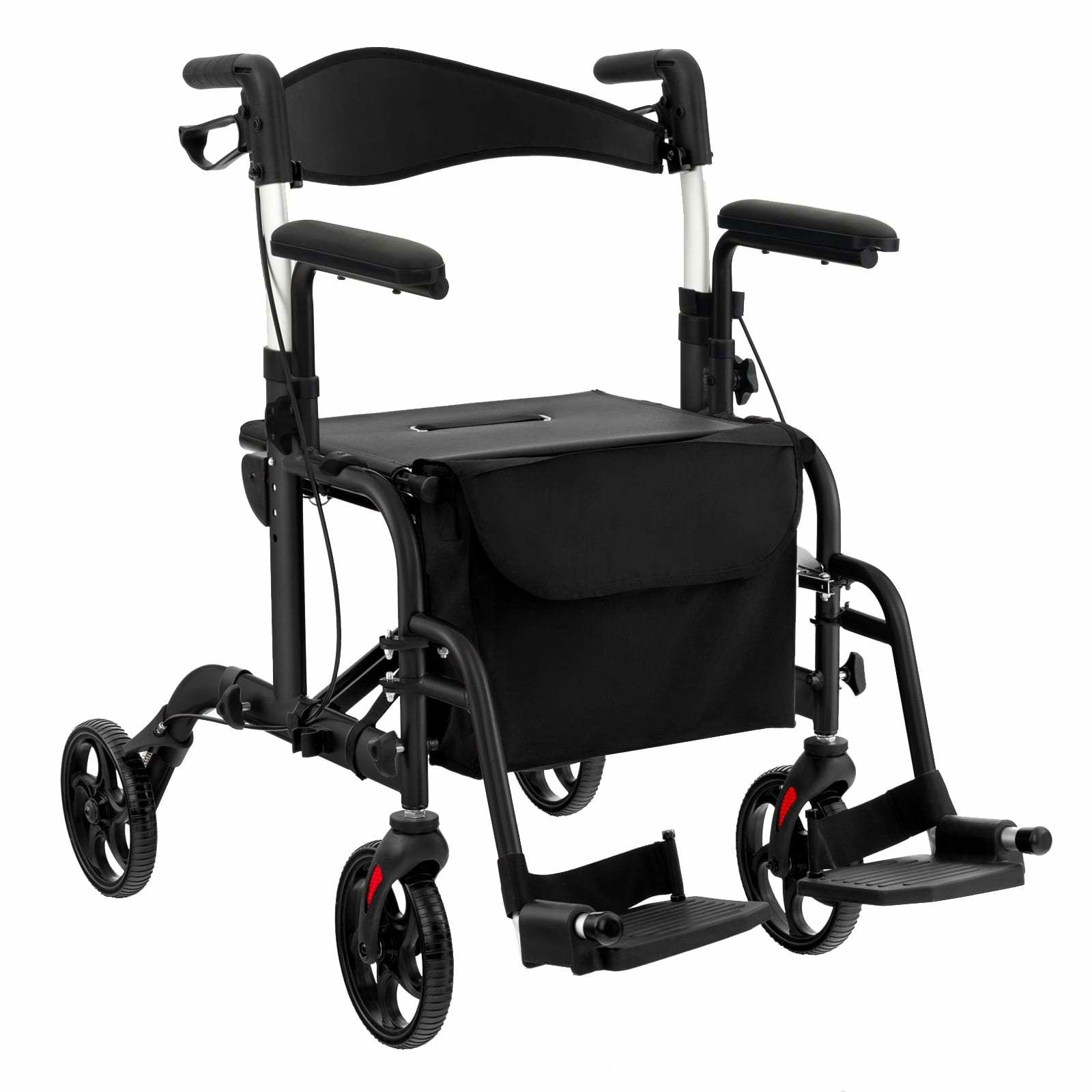 2-i-1 Rollator & Kørestol – Let, Sammenklappelig, Sort