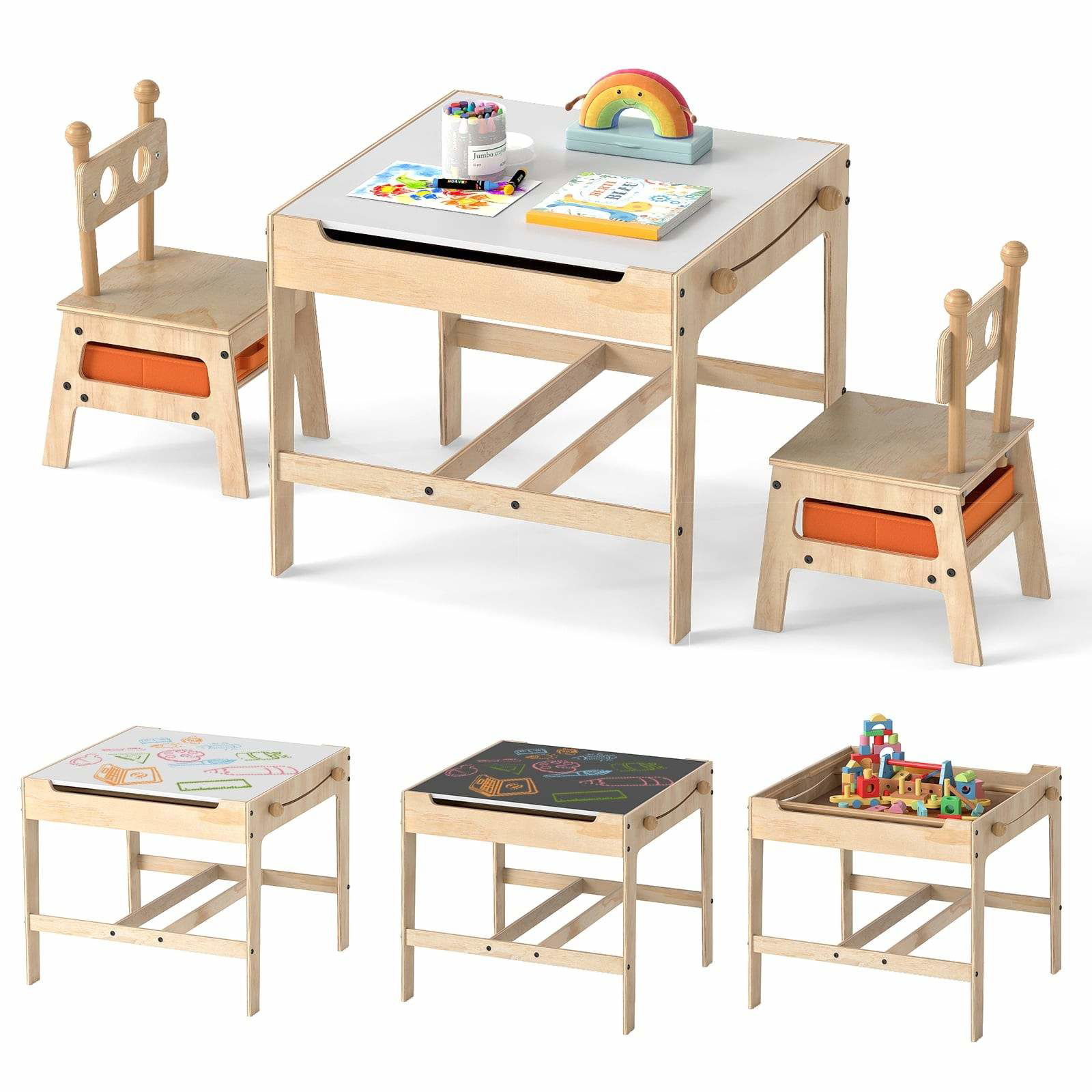 4-i-1 aktivitetsbordsæt til børn – vendbart bræt, opbevaring
