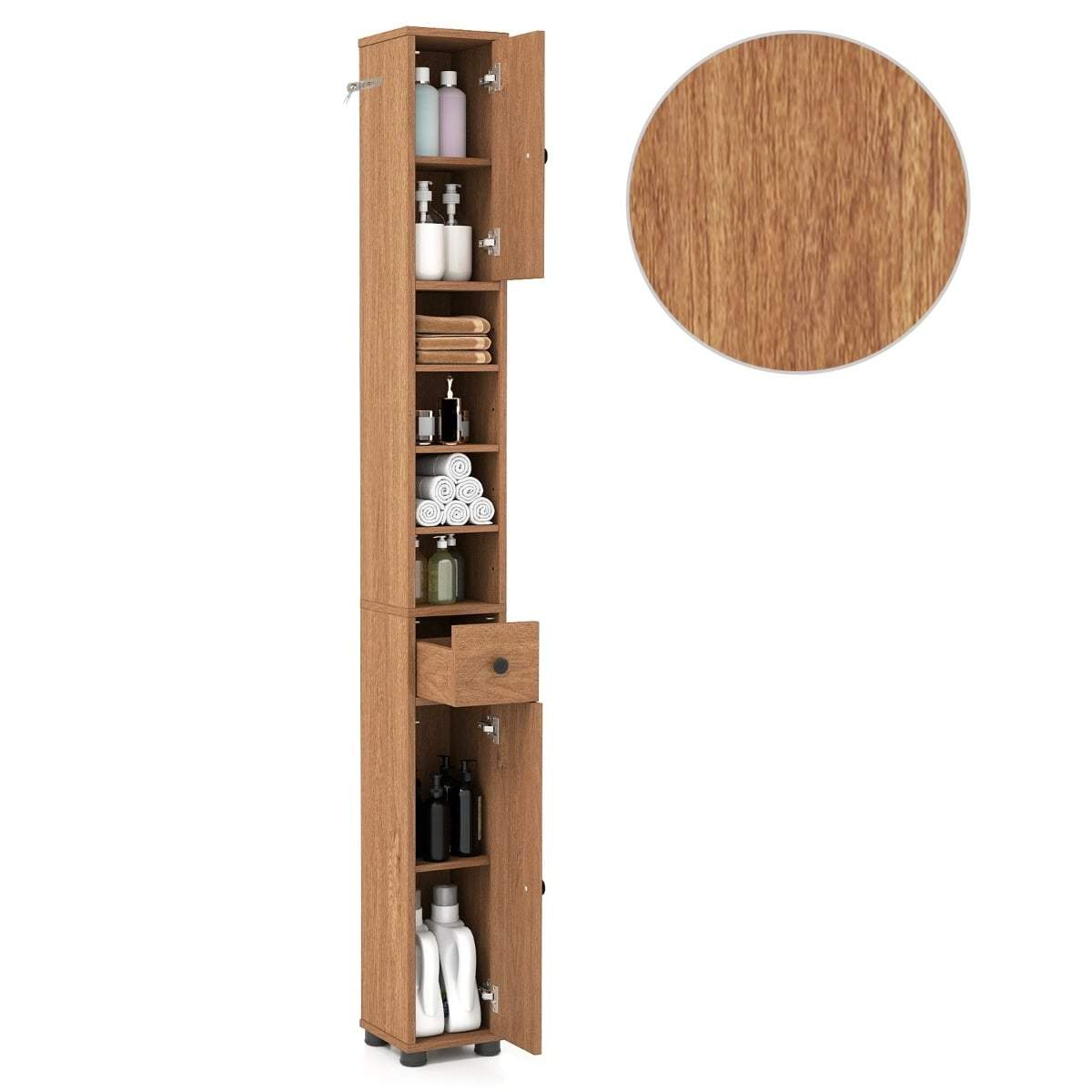 Slankt badeværelsesskab – justerbare hylder, pladsbesparende design