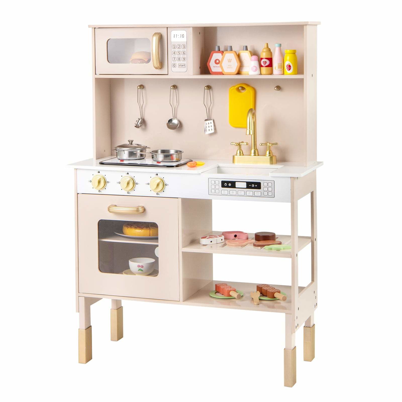 Justerbart trælegekøkkensæt med lys og lyde