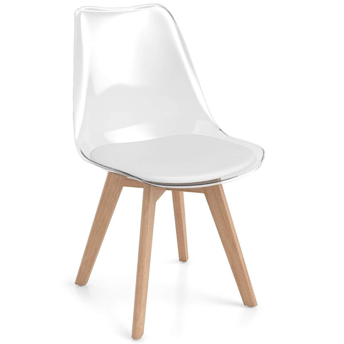 Gennemsigtige spisestolesæt – træben, polstrede sæder