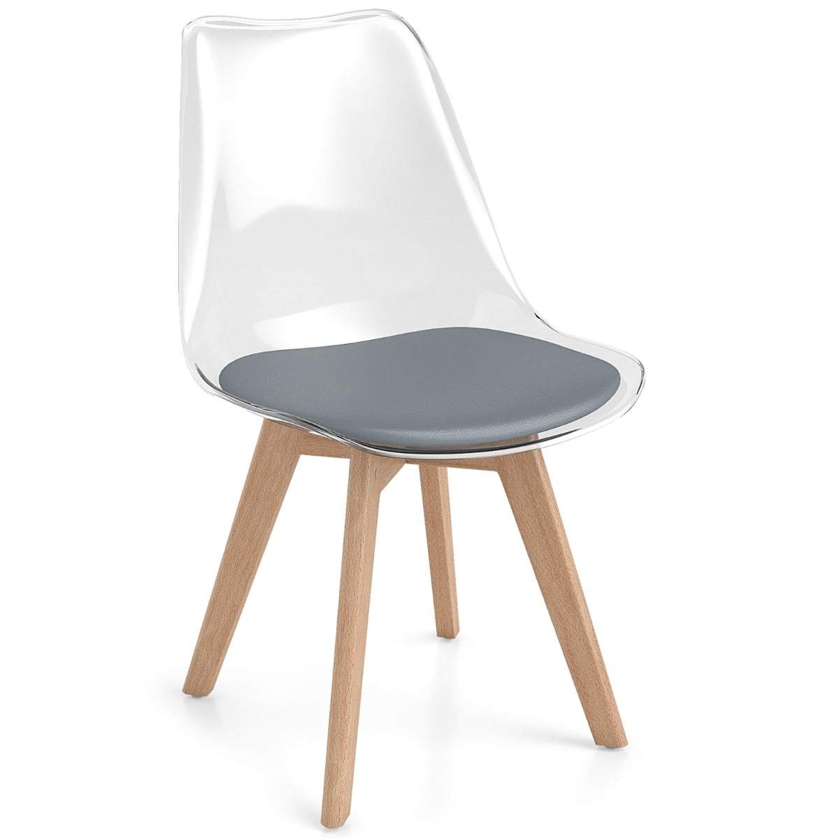 Gennemsigtige spisestolesæt – træben, komfortable PU-sæder