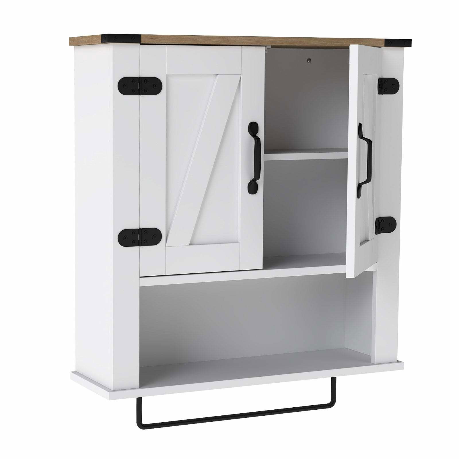 Badrumsskåp med handdukshängare – Rustika ladugårdsdörrar, justerbar hylla | Hem & Hobby | Pryloteket