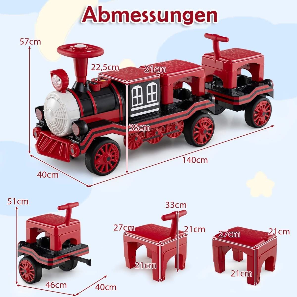 Elektriskt barntågset – 3-sits, 12V, avtagbara säten | Hem & Hobby | Pryloteket