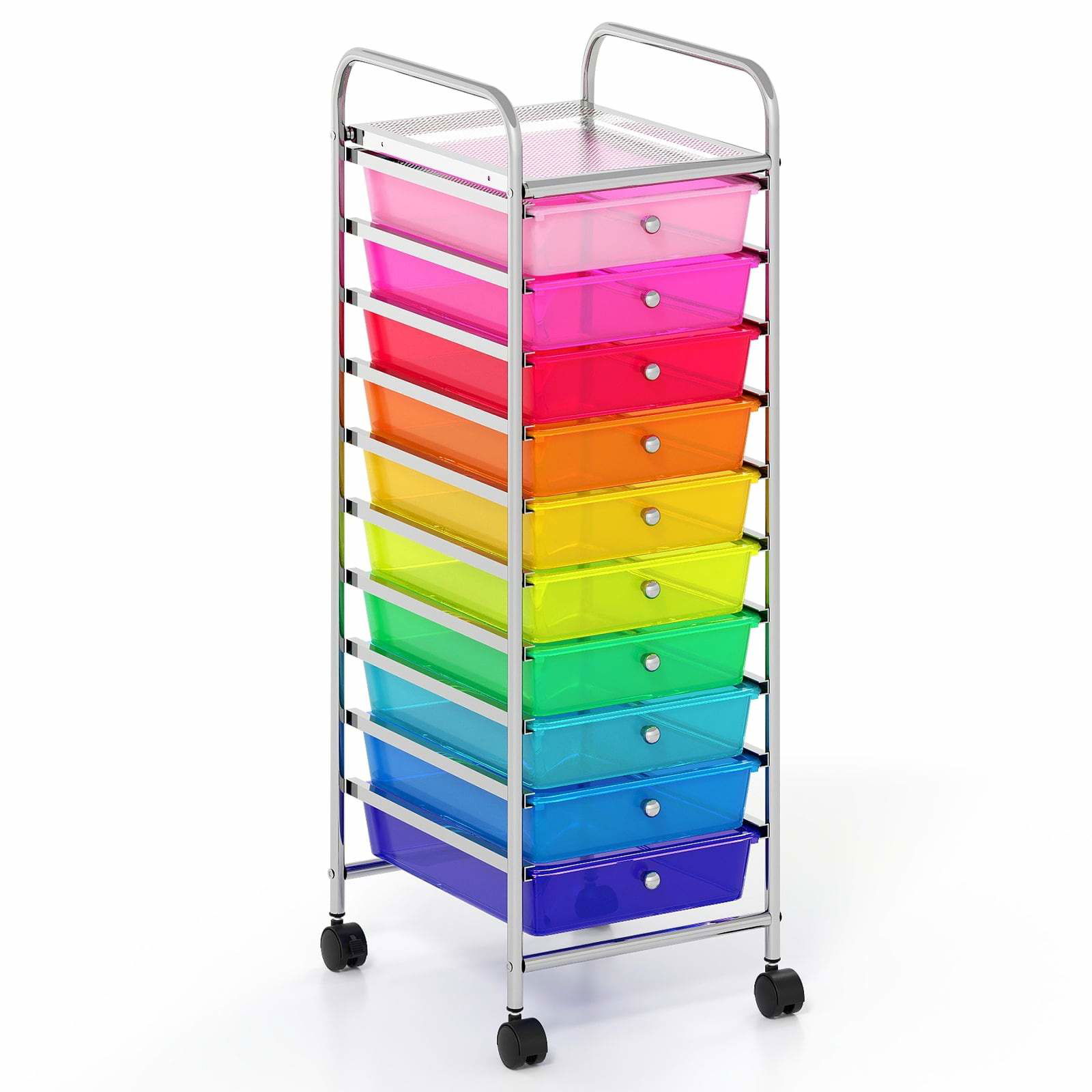 10-skuffers rullevogn med låsbare hjul – farverig organizer