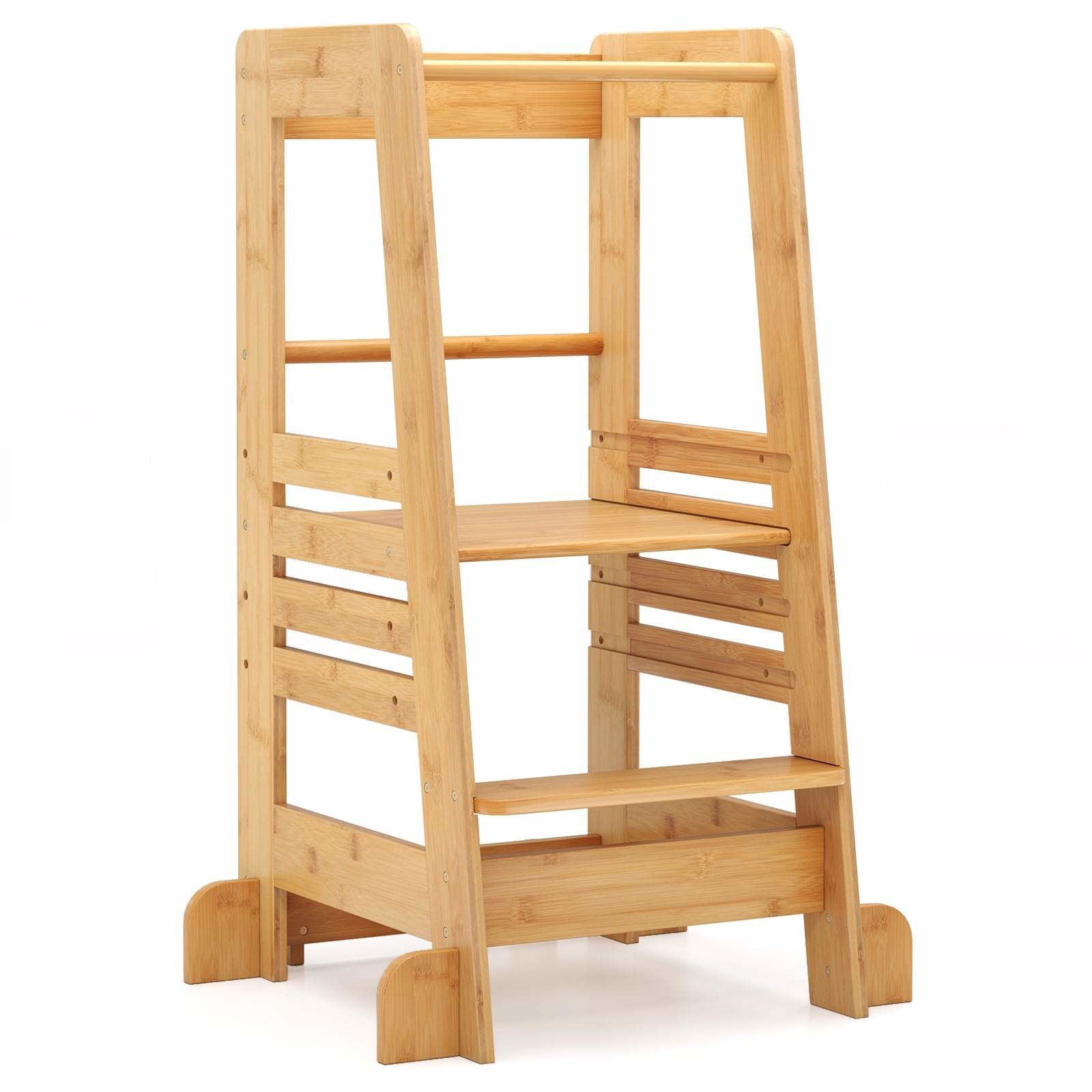 Bambus Børnelæringstårn – Justerbare Højder & Sikkerhedsgelændere