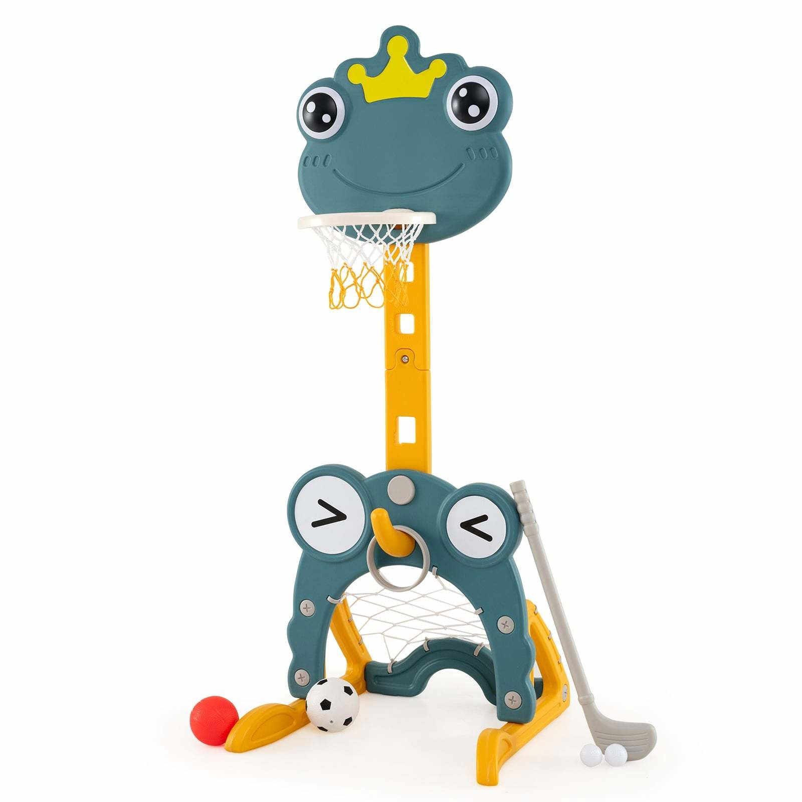 4-i-1 justerbar børnebasketballkurv med fodbold og golf