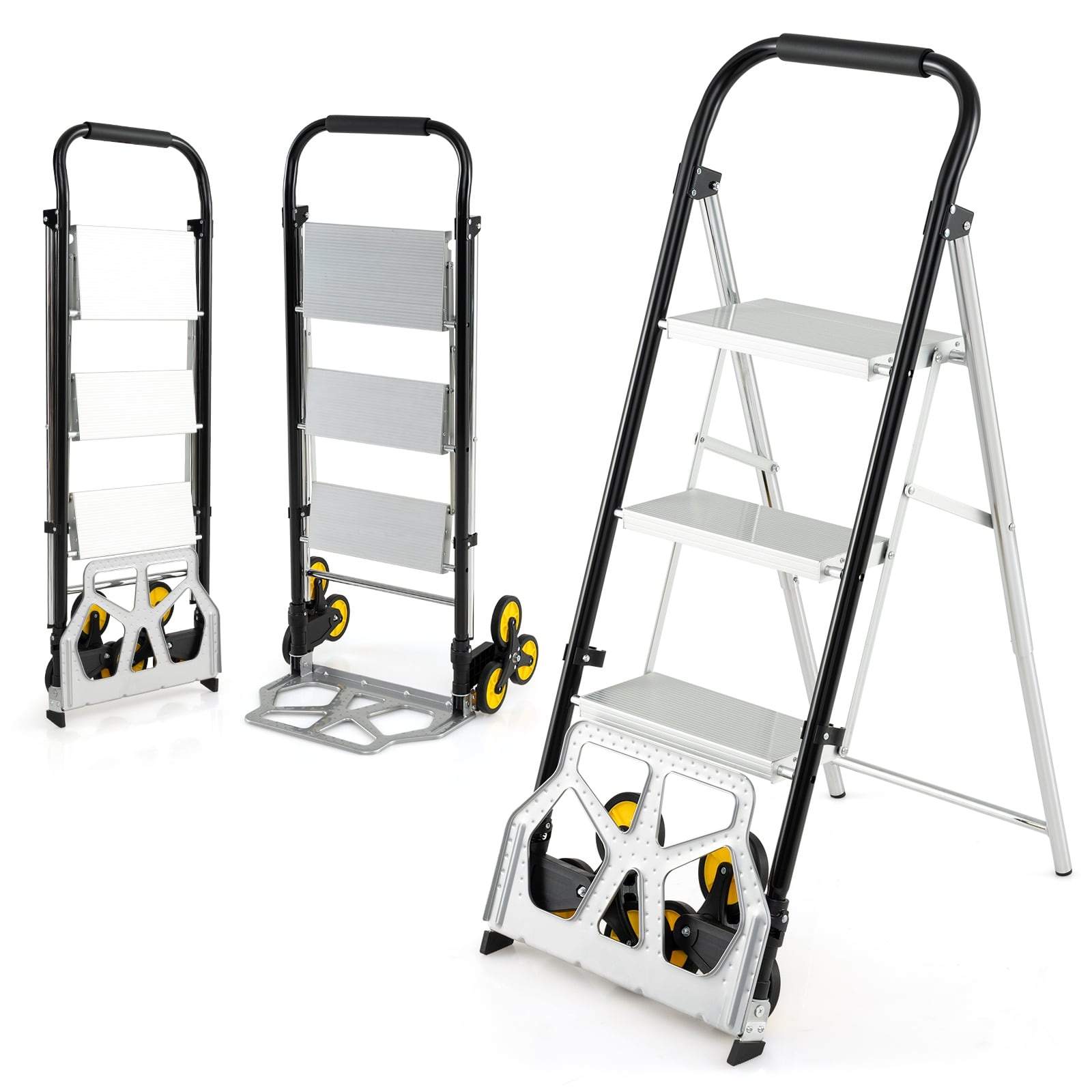 2-i-1 hopfällbar vagn och stege – aluminium, 3-stegs, kraftig | Hem & Hobby | Pryloteket