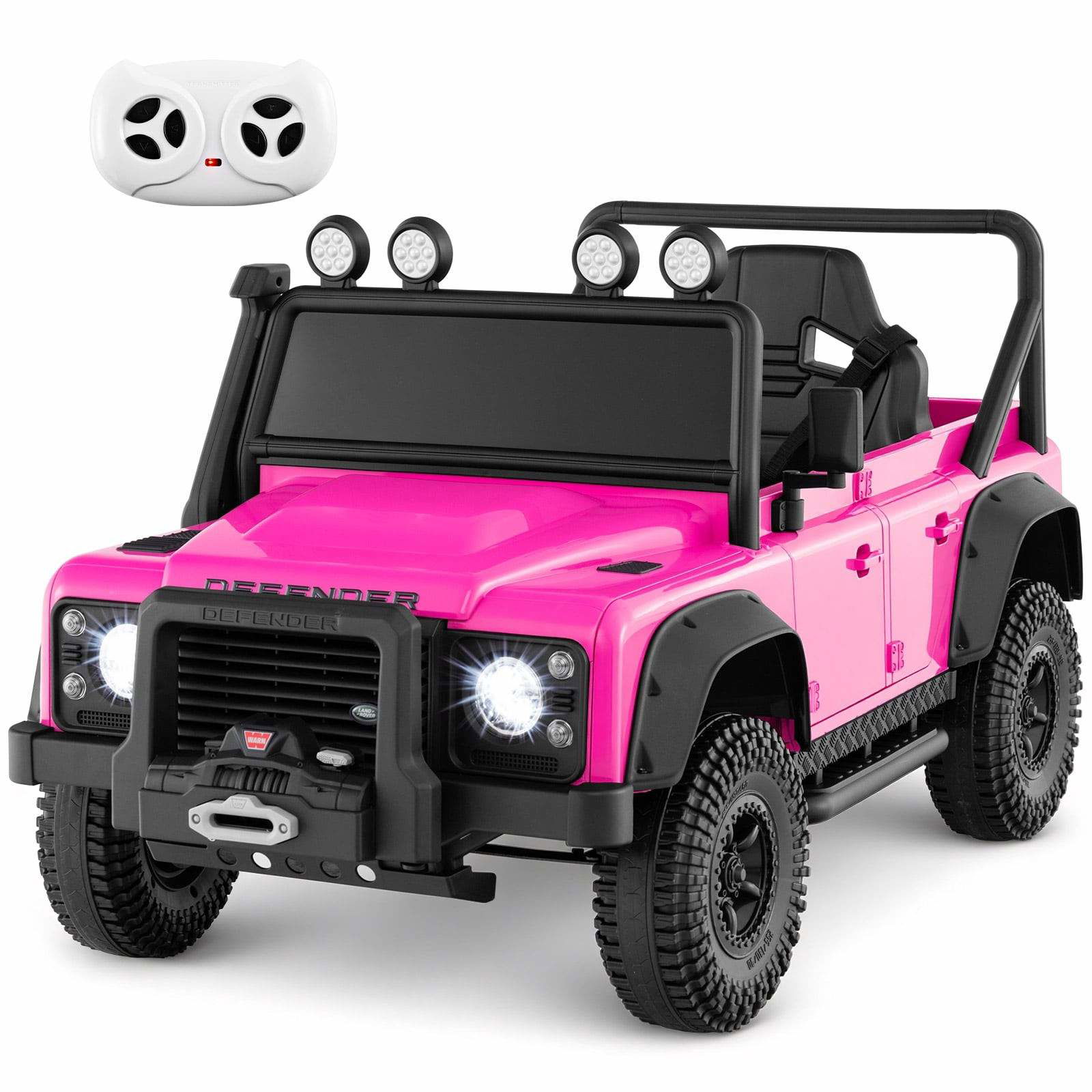 El-Land Rover til børn – lyserød, fjernbetjening, sikker kørsel