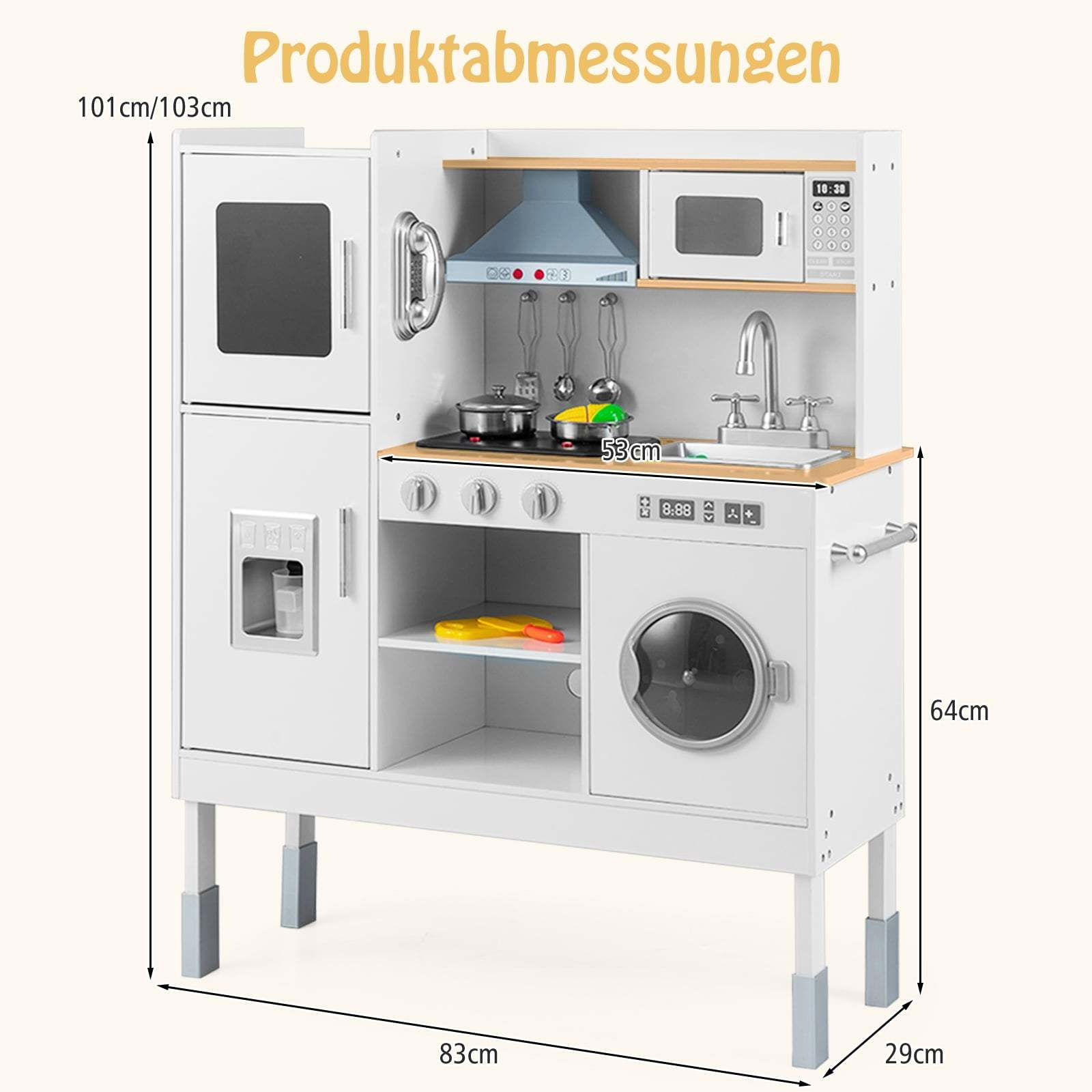 Trælegekøkken med 16 tilbehør – justerbar højde