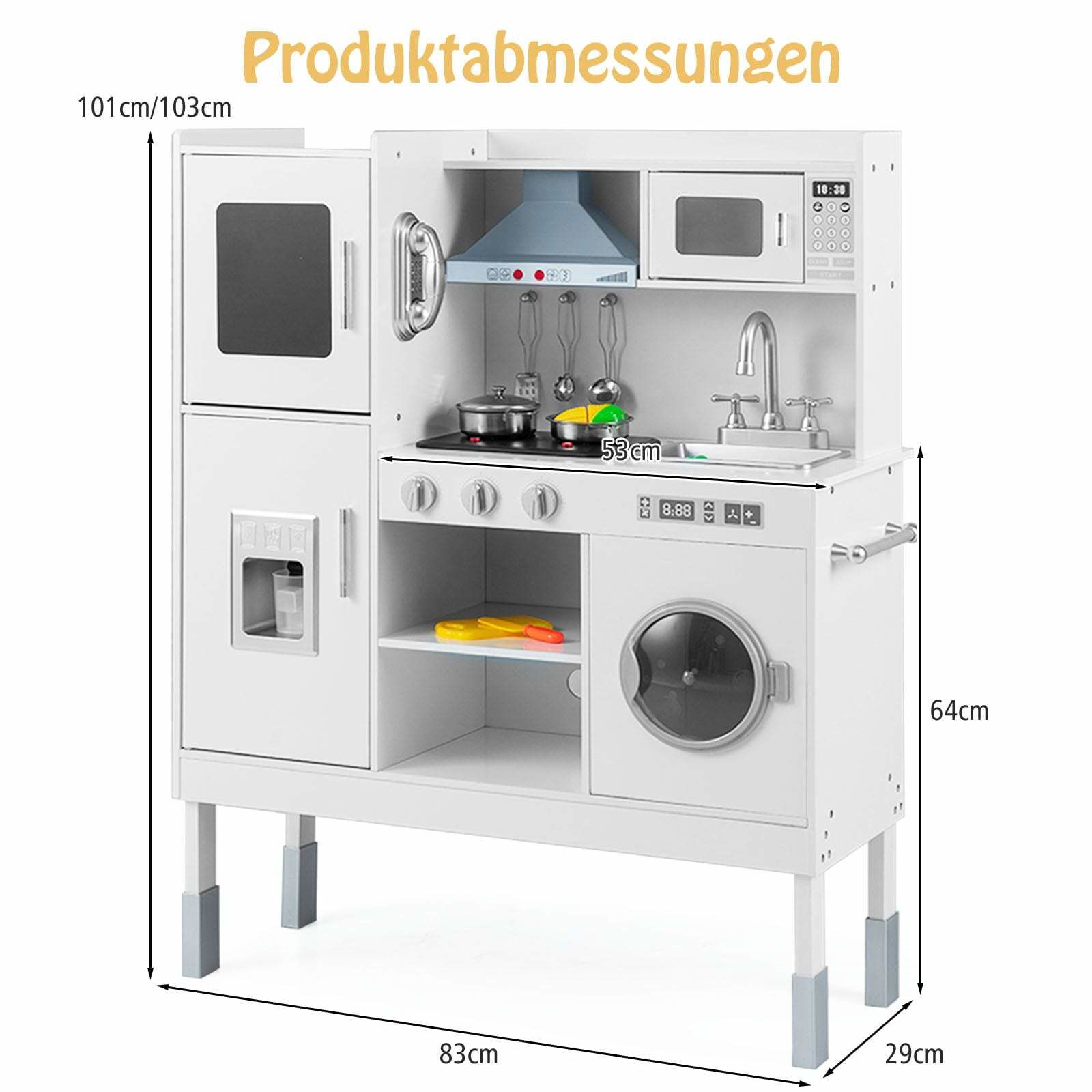 Trælegekøkken til børn med 16 tilbehør, justerbar højde