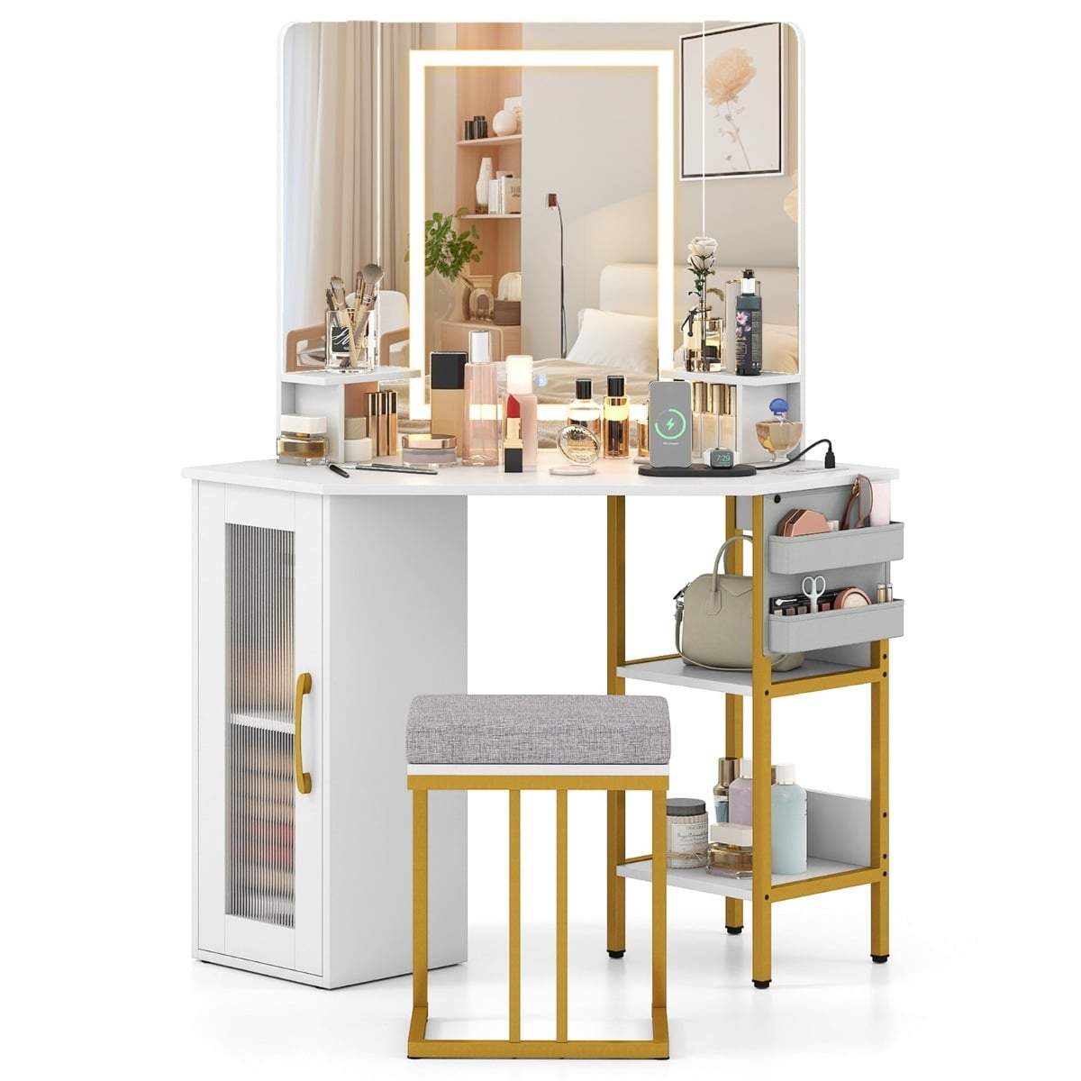 Hörnbord med LED-spegel och laddningsstation | Hem & Hobby | Pryloteket