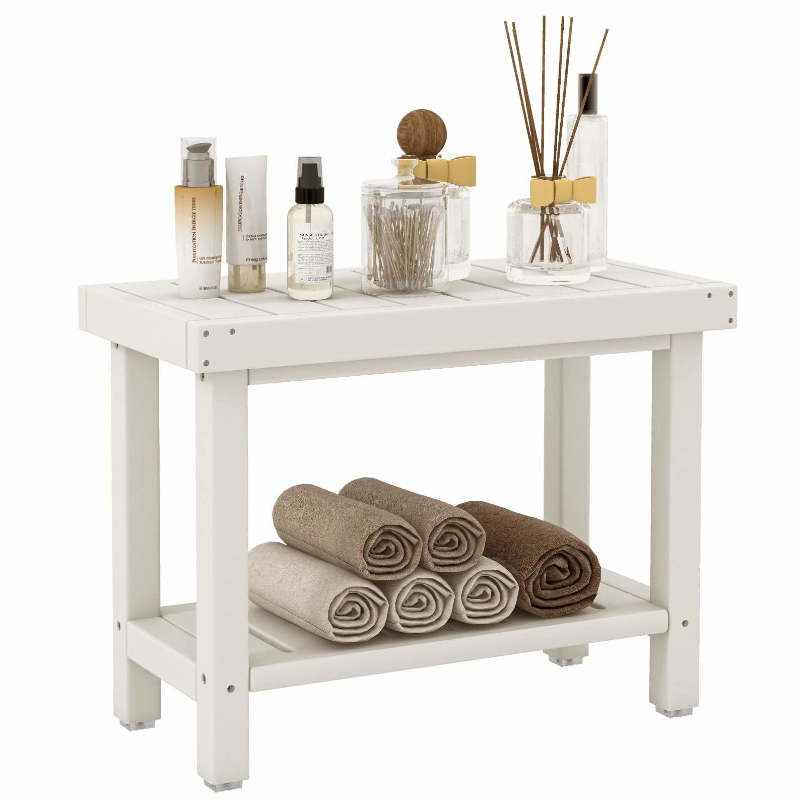 Vandtæt HDPE brusebænk med opbevaring – 2-lags, hvid